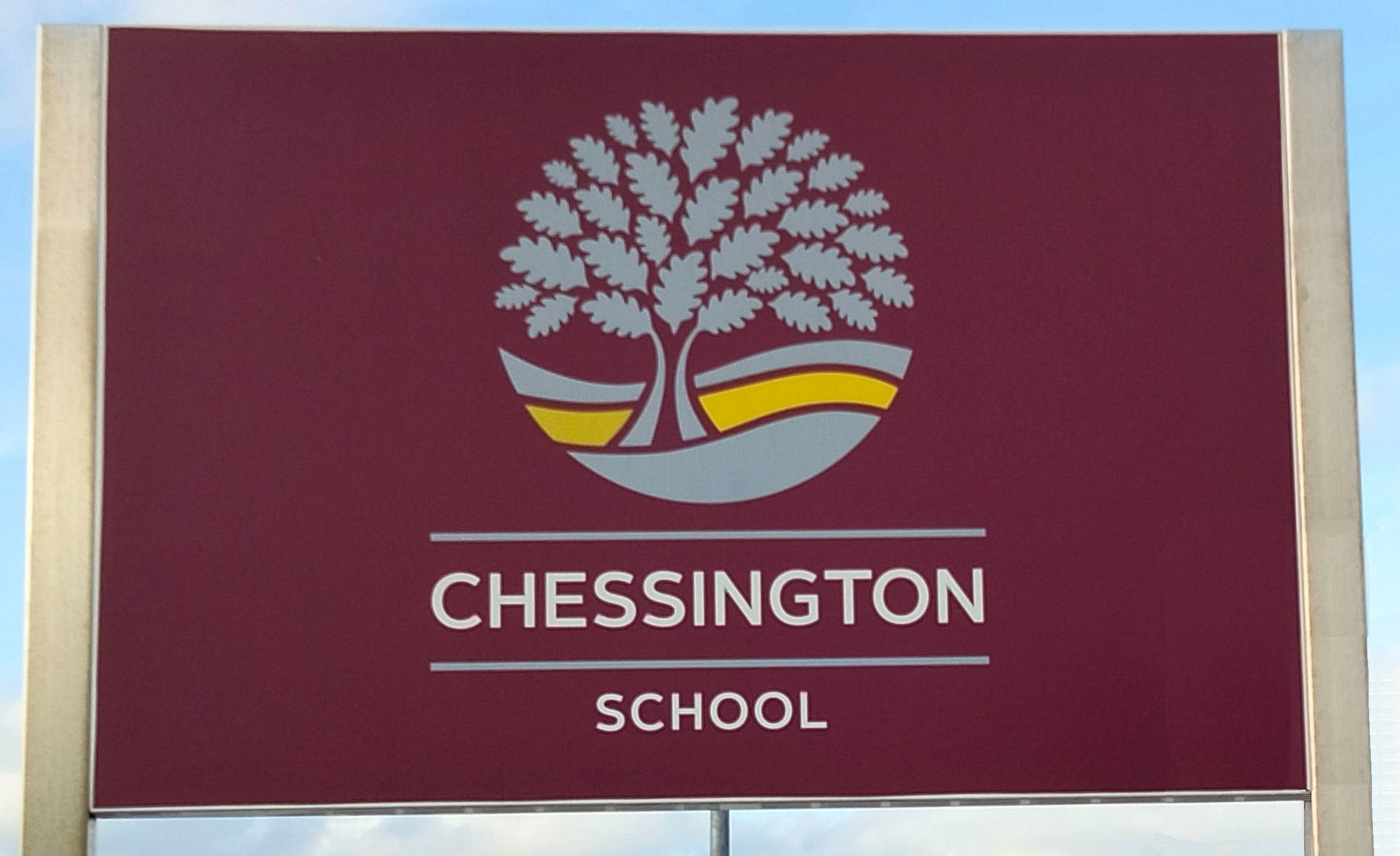 Sign board outside Chessington School (Garrison Lane, Chessingt…