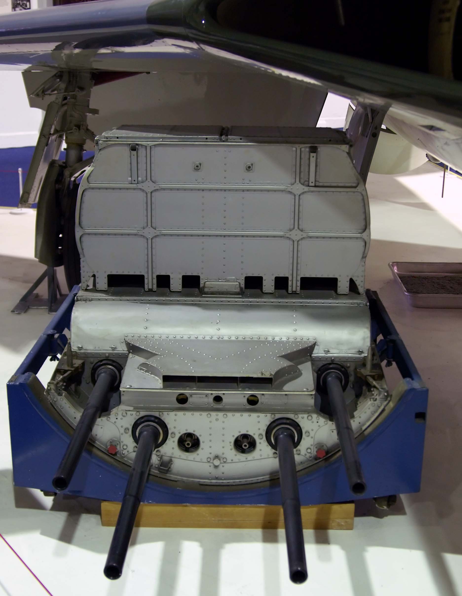 Quad ADEN cannon unit sitting under the wing of a Hawker Hunter…