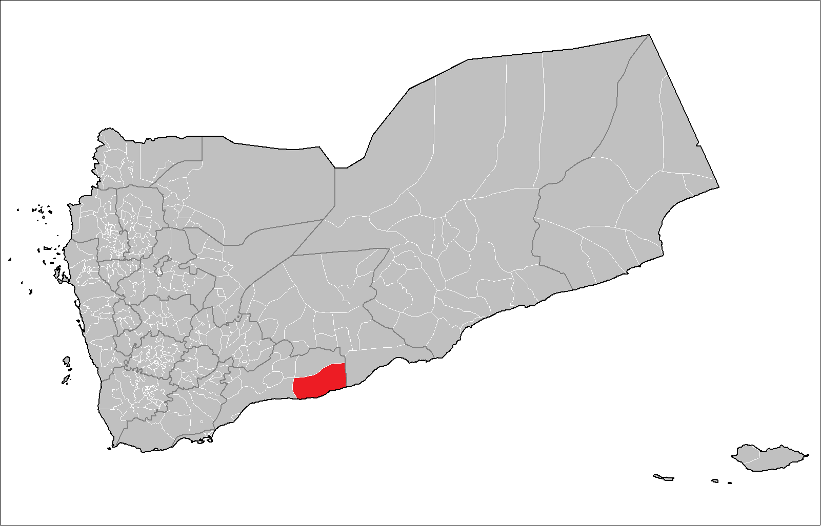 A locator and identifier of the Ahwar District in Yemen.
