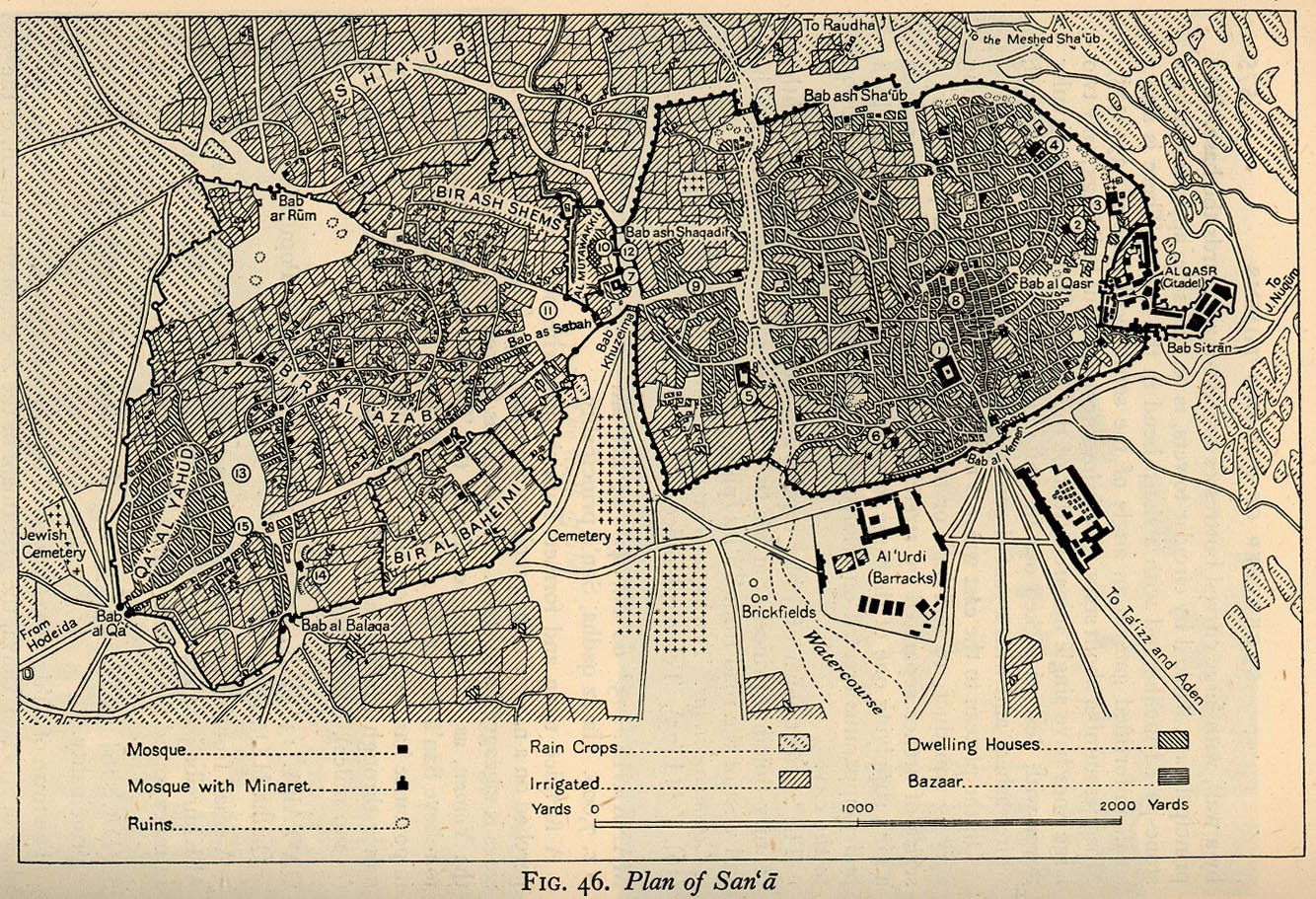 Old map of Sanaa Yemen from 1946
