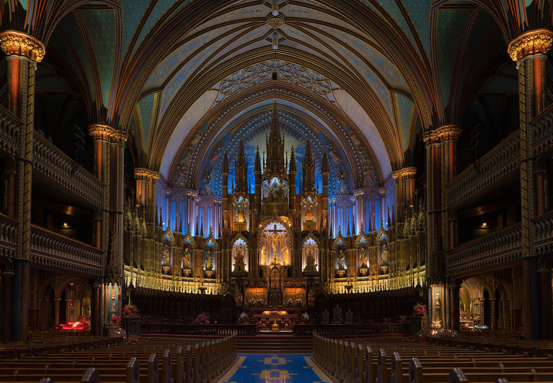 The interior of Notre-Dame Basilica in Montreal, Quebec, Canada.