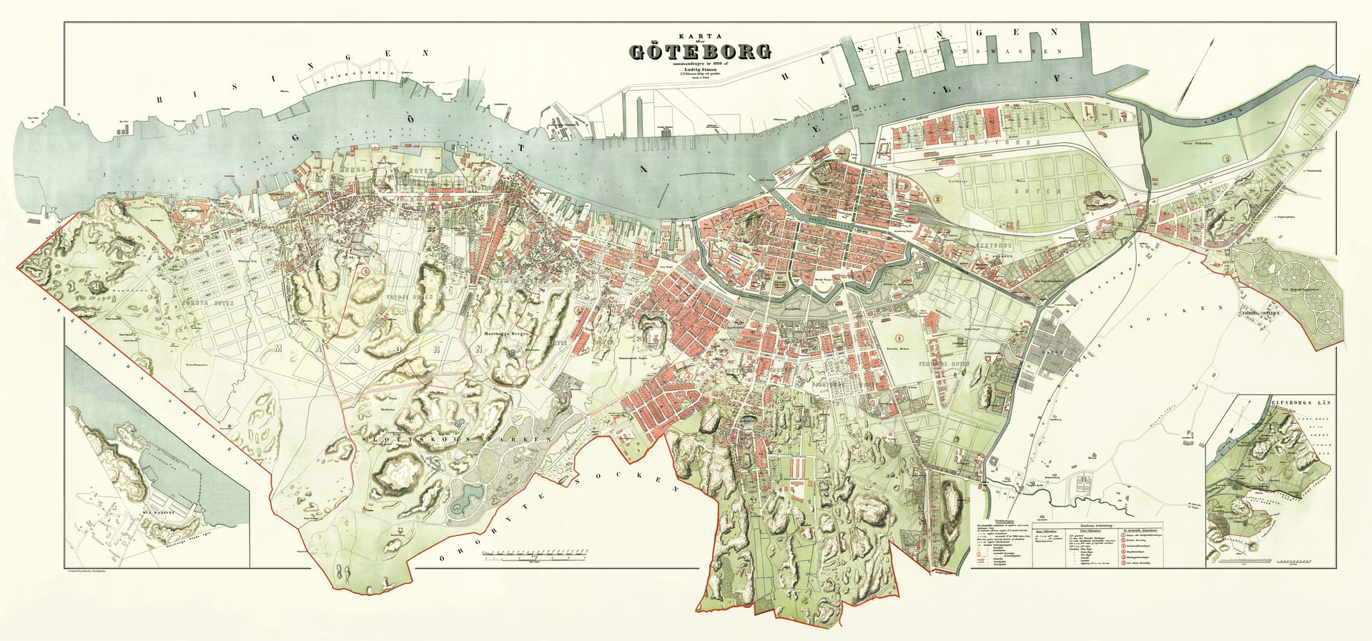 Map of Gothenburg, Sweden, published by N. P. Pehrsson in 1888.…
