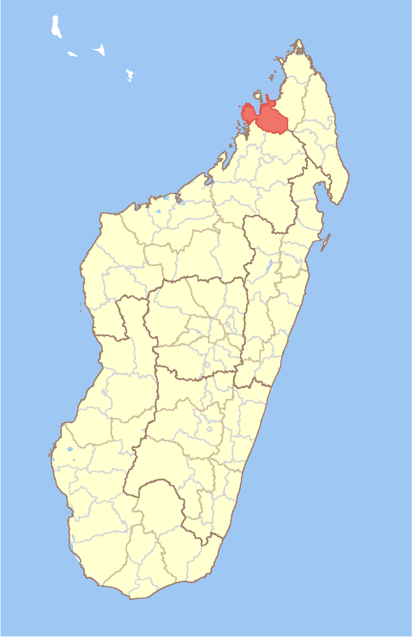 Map of Madagascar with Ambanja District highlighted.