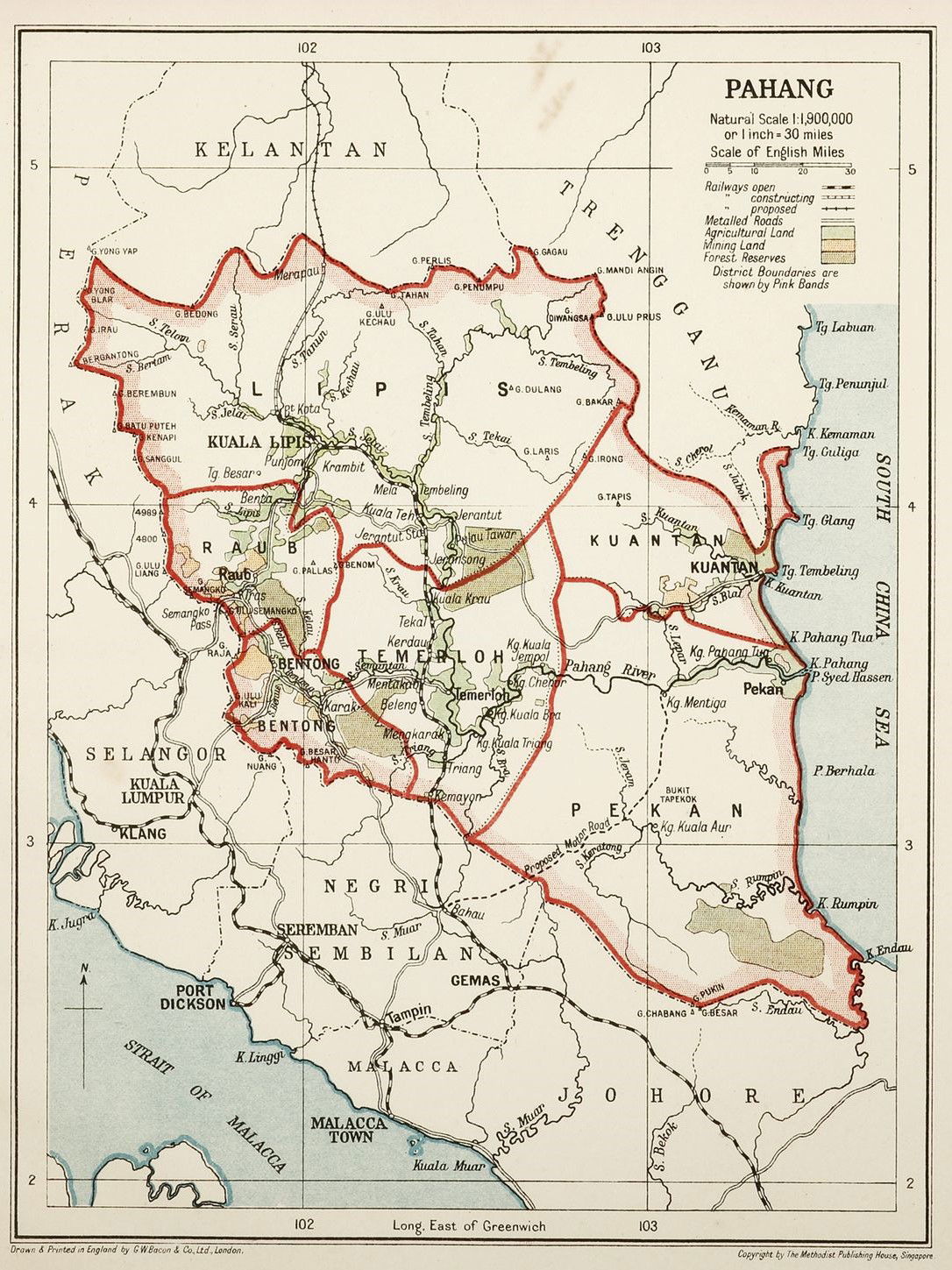 Old map of Pahang Malaysia from 1905