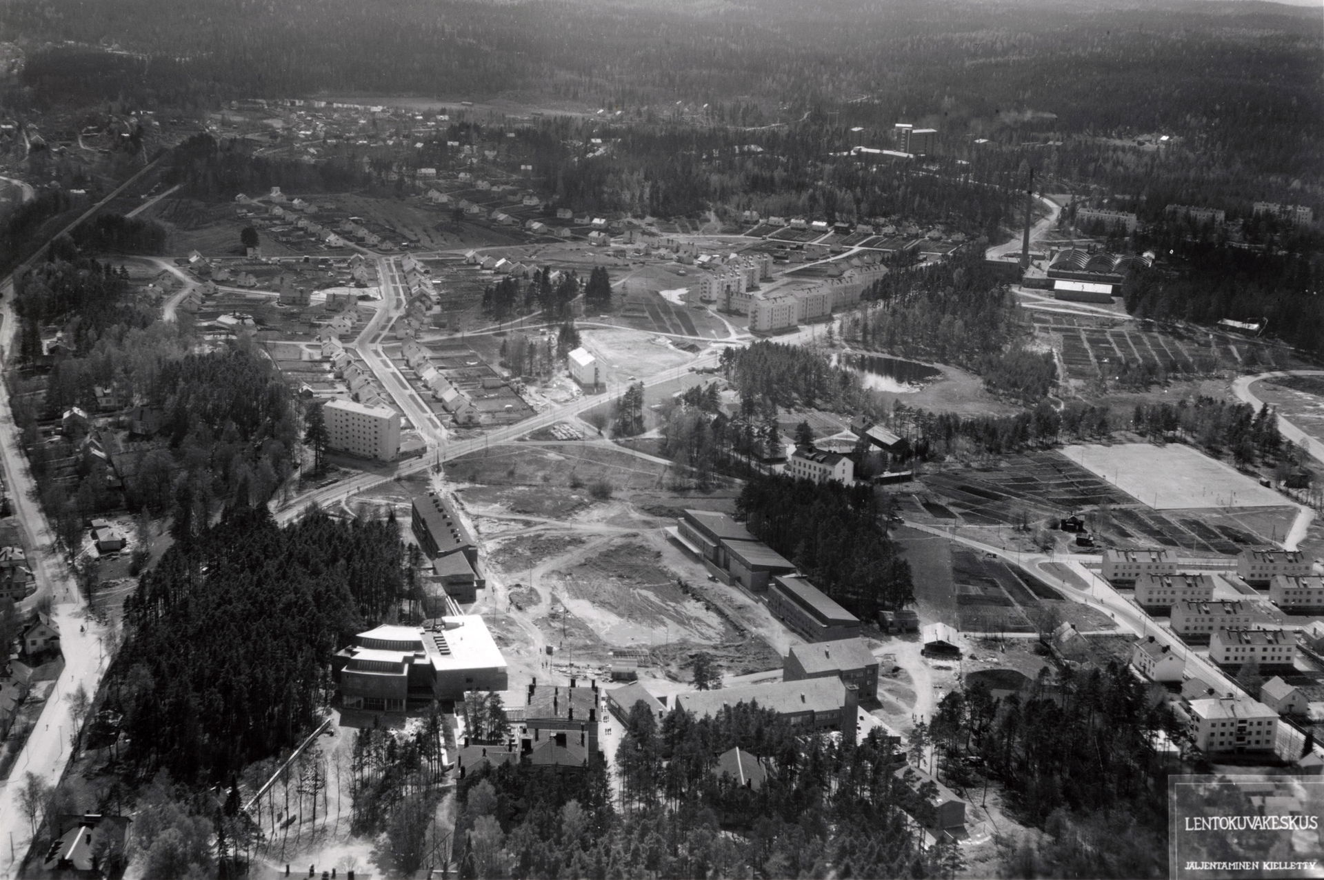 University of Jyväskylä area in Finland from air 1950s. Photo b…