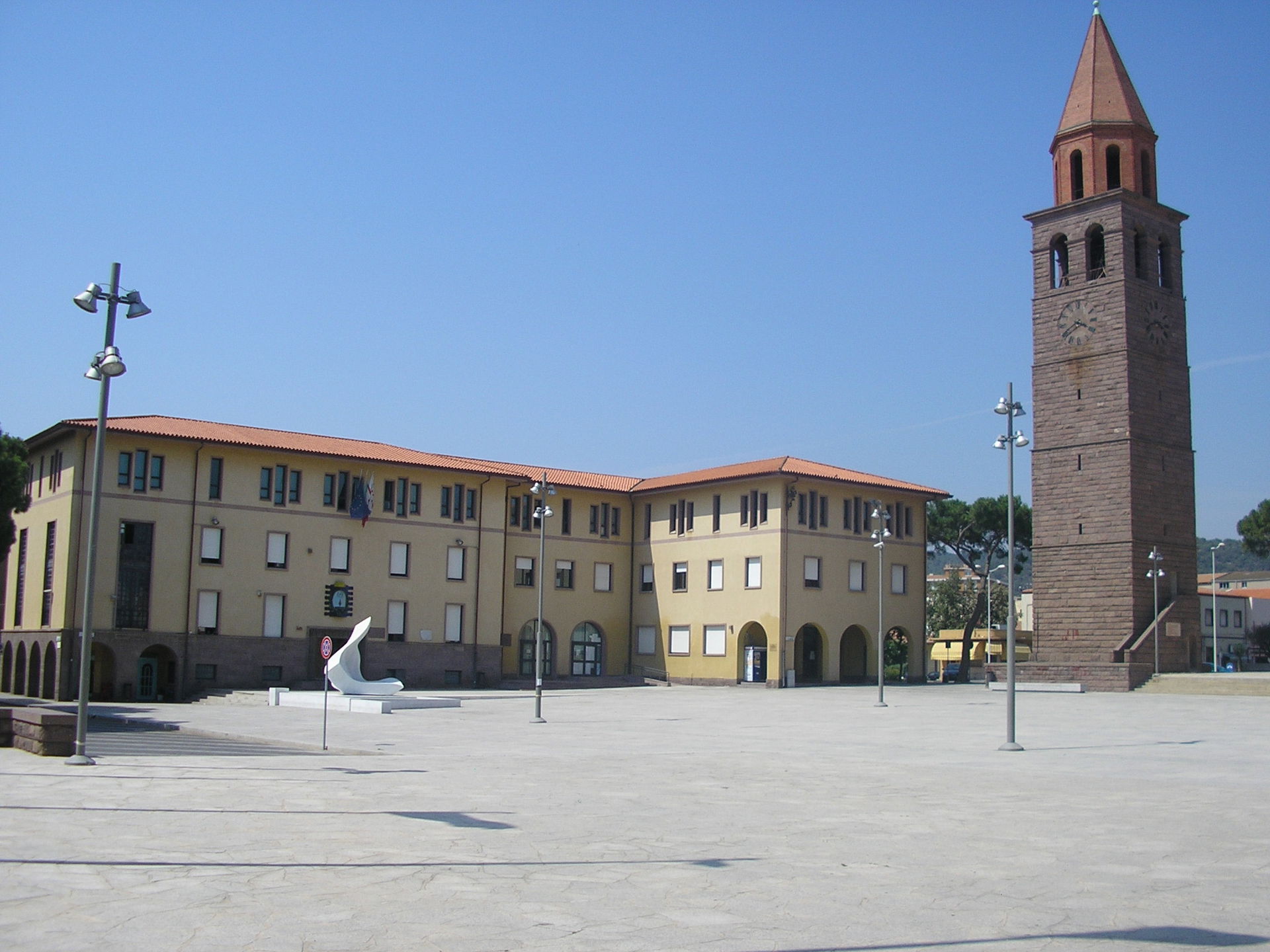 Piazza Roma in Carbonia, Sardinia, Italy. On the left the city …