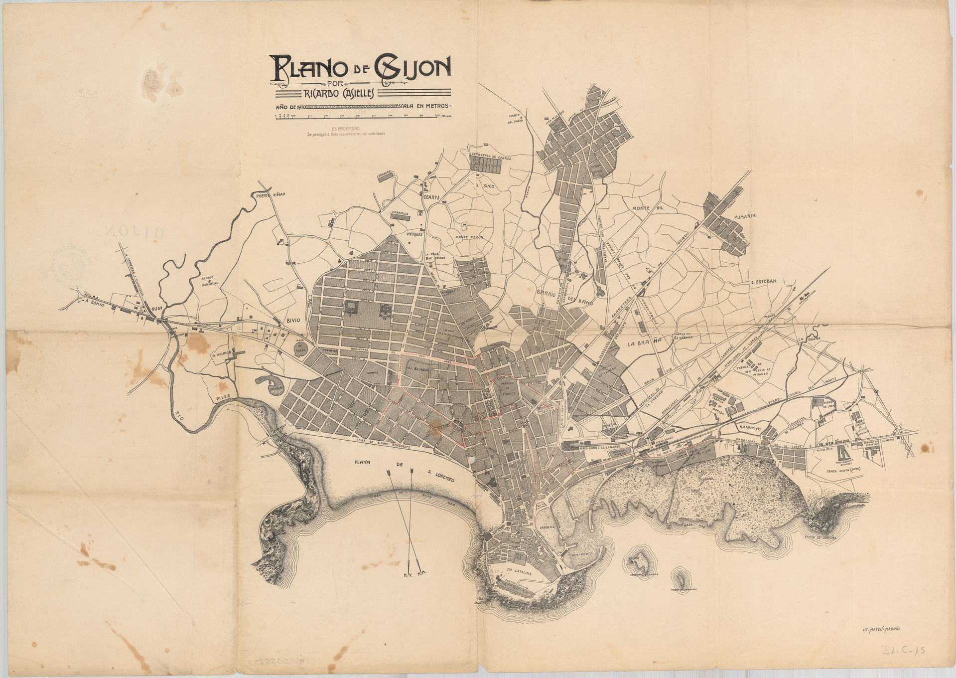 Plano de la ciudad de Gijón en 1910 obra de Ricardo Casielles (…