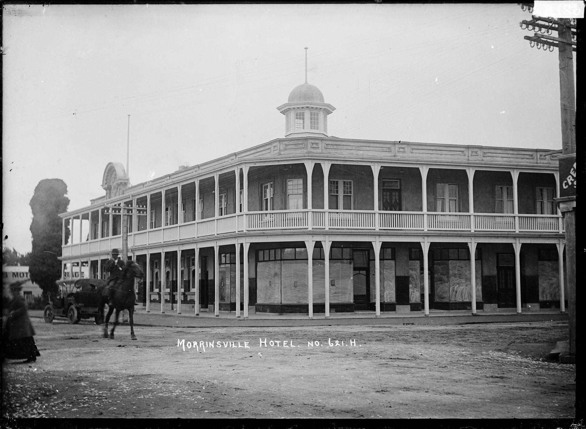 Morrinsville Hotel, showing the two storeyed building, with win…