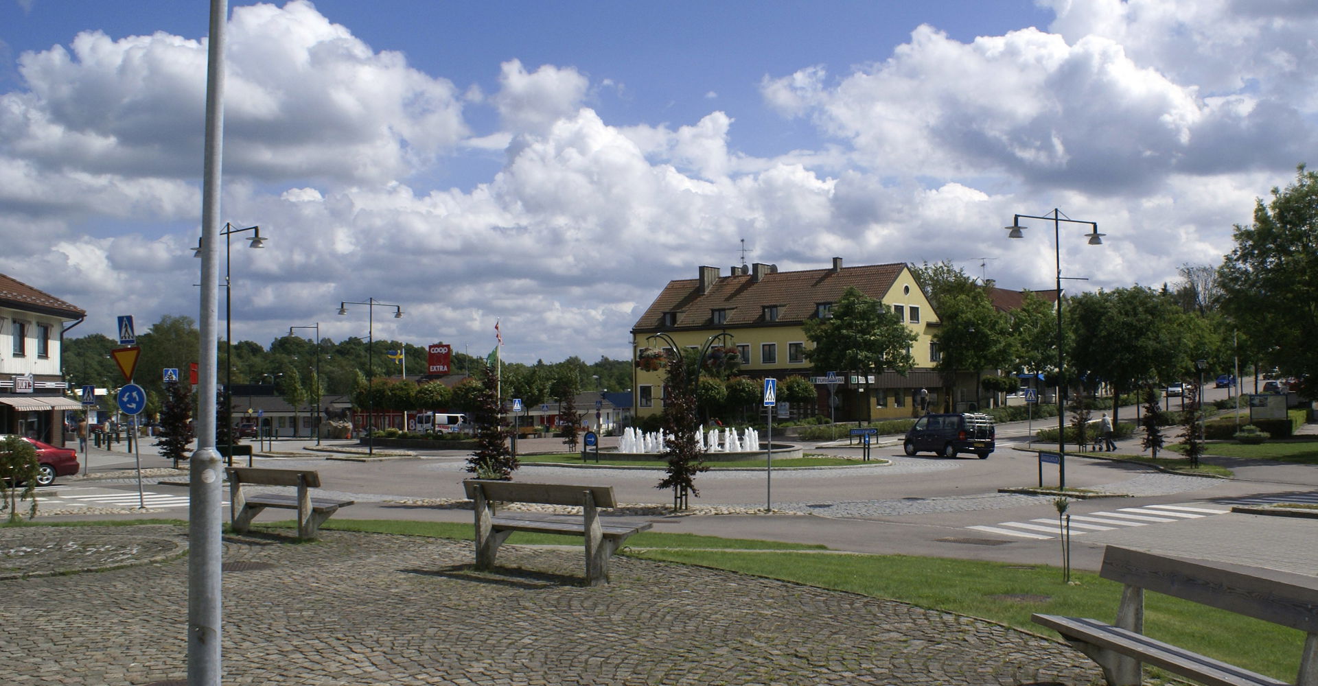 Roundabout in central Örkelljunga, Skåne County ("Scania"), Swe…