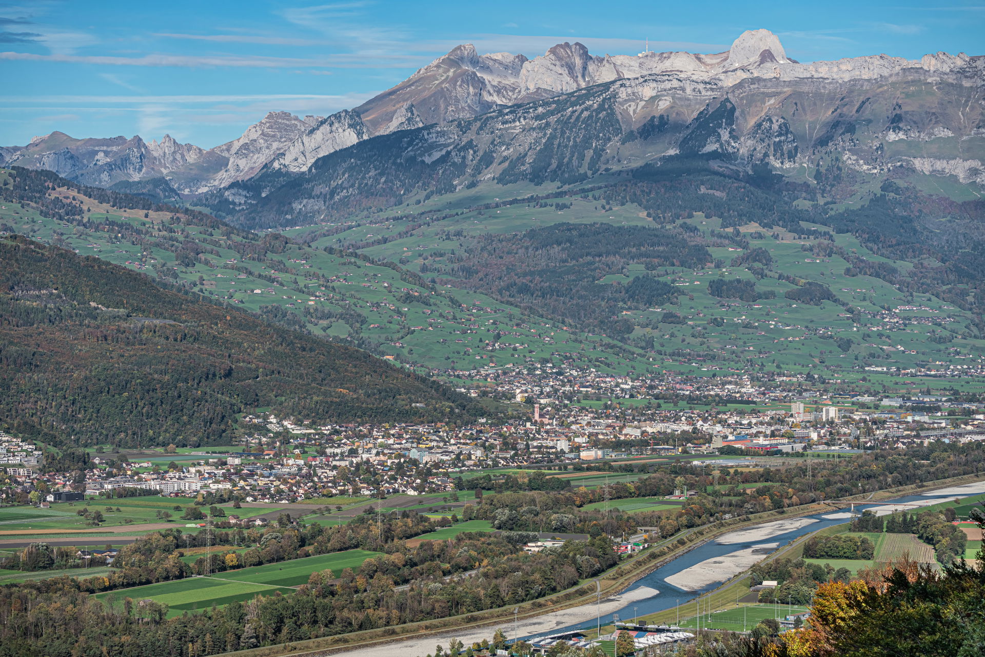 View over Buchs, canton of St. Gallen, Switzerland