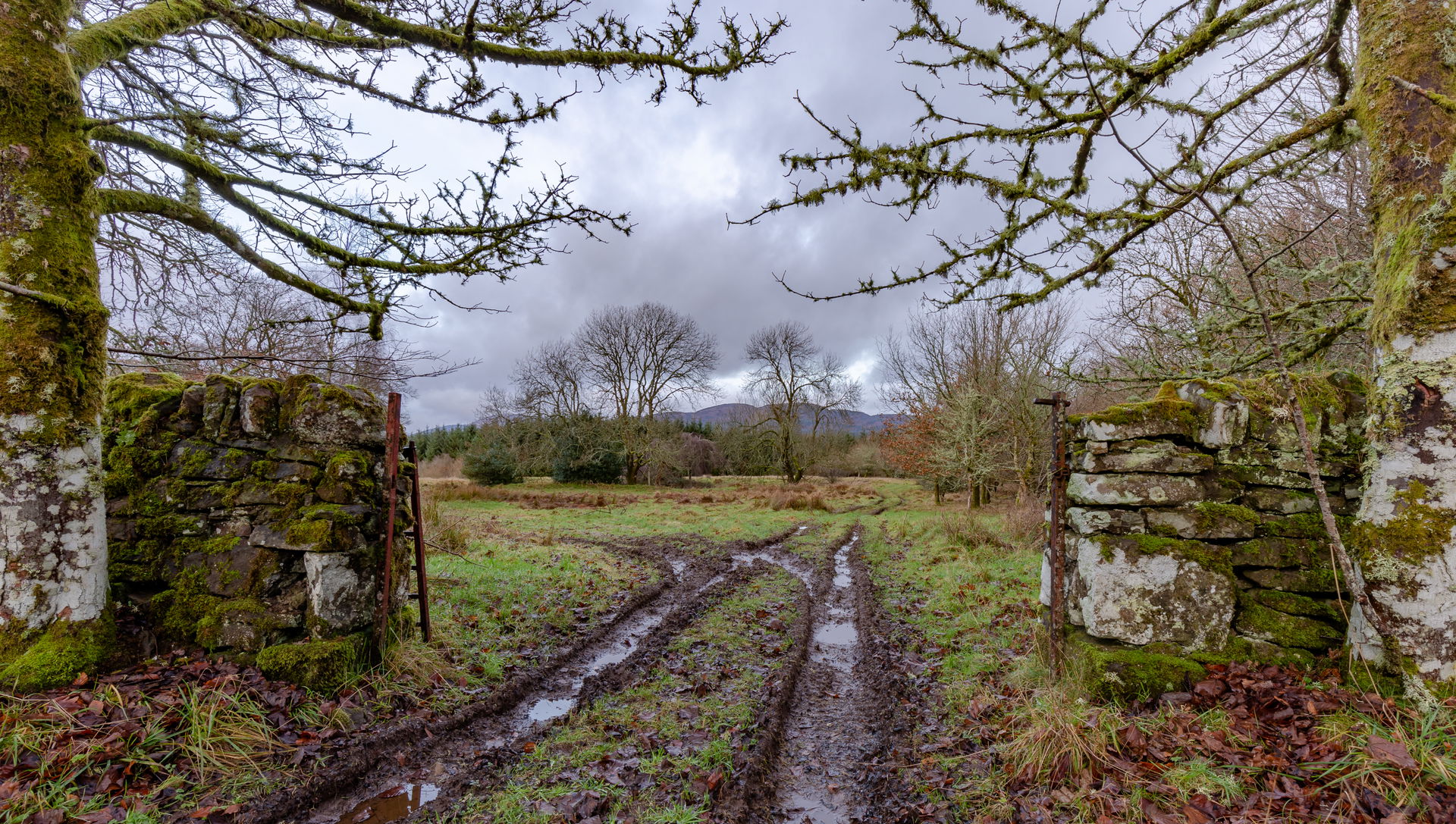 Gate and farm tracks close to Gartur Stitich Farm, Port of Ment…