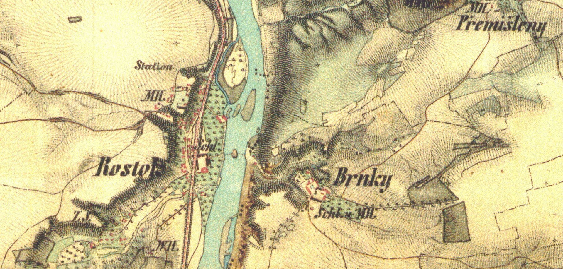 Town of Roztoky (German: Rostok) on the old map of the so-calle…