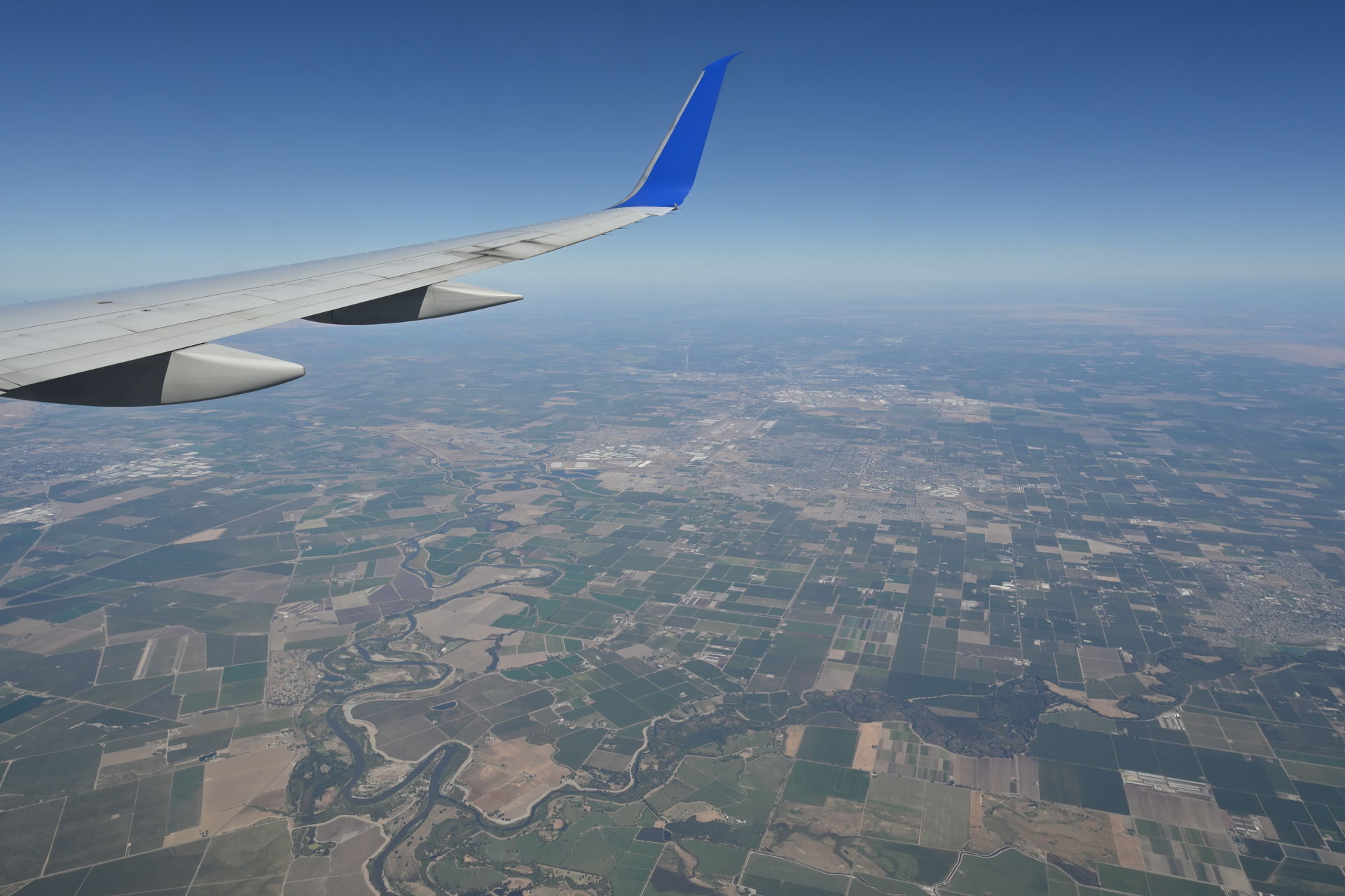 An aerial view of the Manteca, CA area, from a Boeing 757 bound…