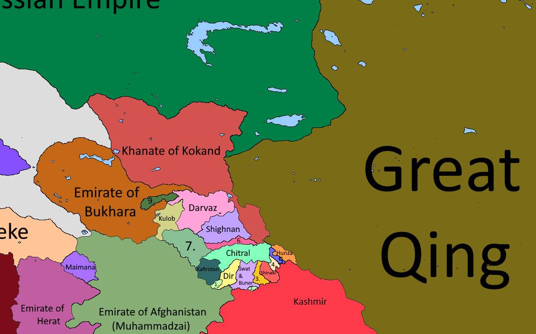 Khanate of Kokand and surrounding states in the year 1860.