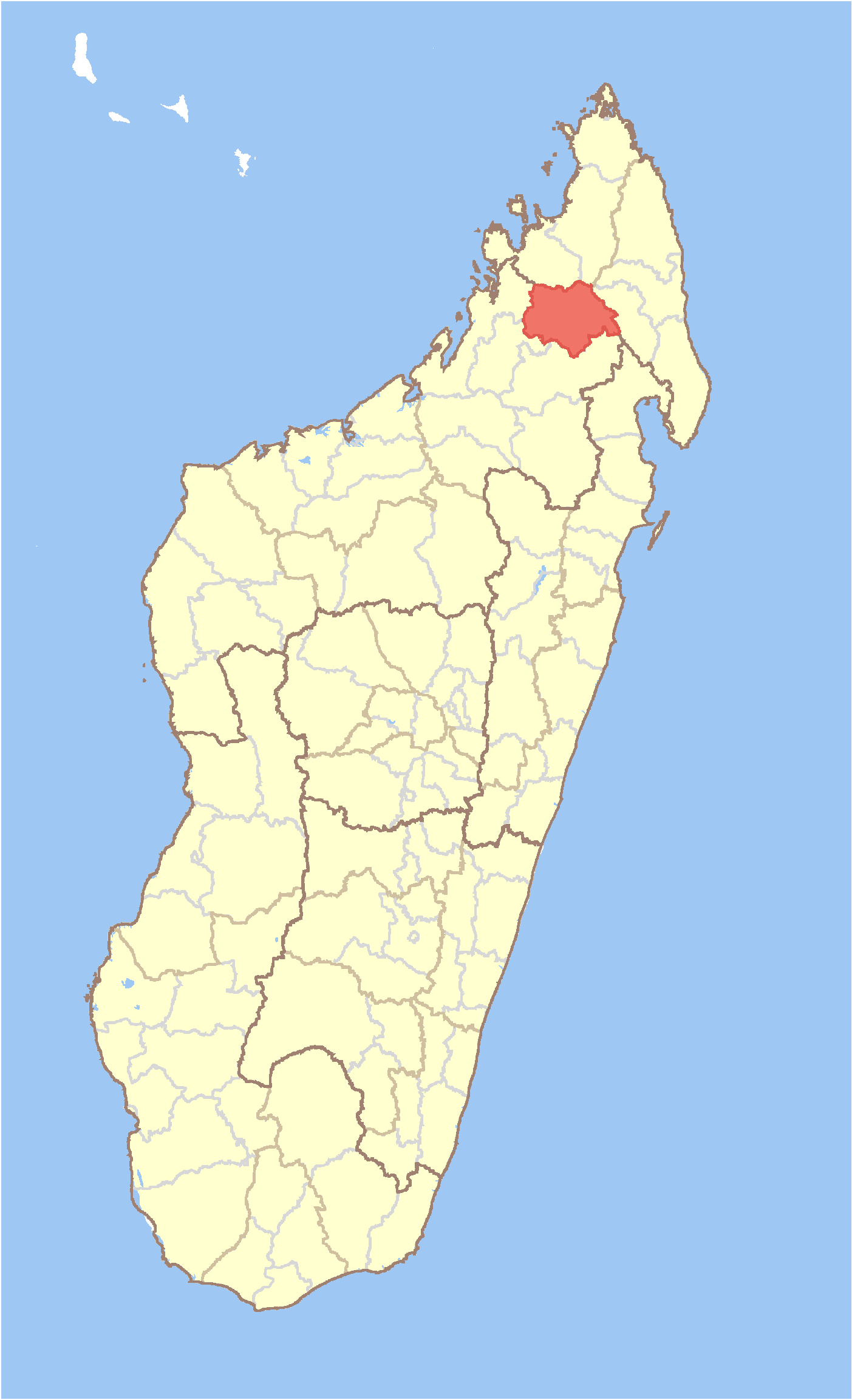 Map of Madagascar with Bealanana District Highlighted