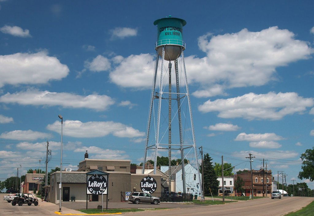 View north-northeast from County Highway 9 and W 1st St, Cotton…