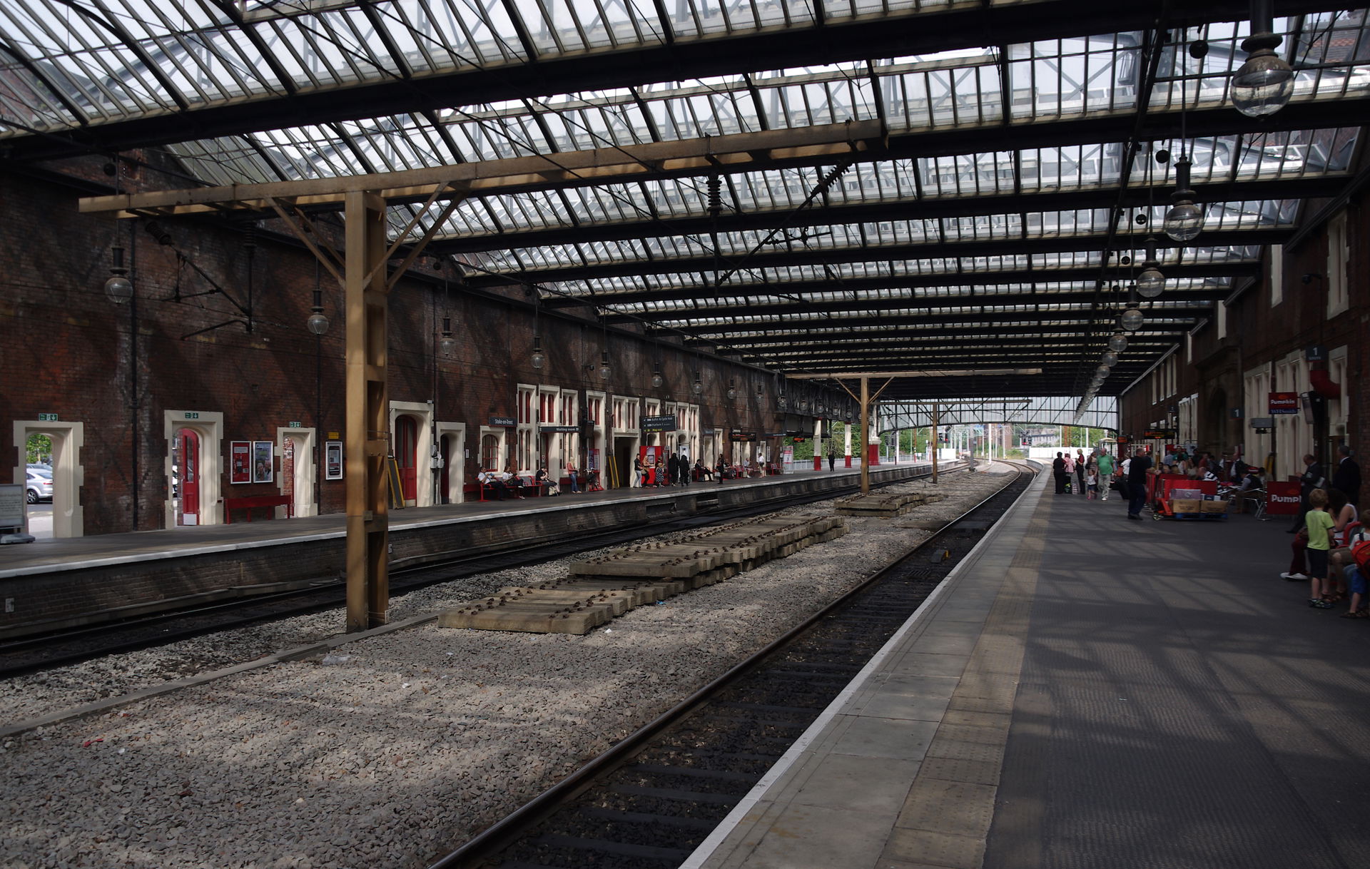 Under the roof of Stoke-on-Trent railway station.