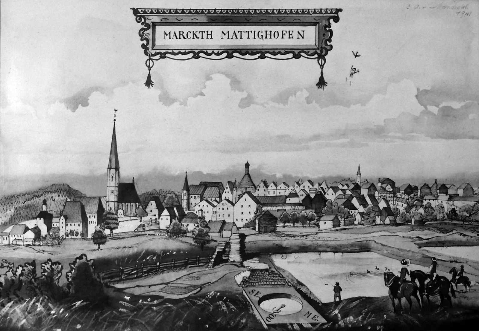 Mattighofen around 1700. Copper engraving by E. Wening (?)