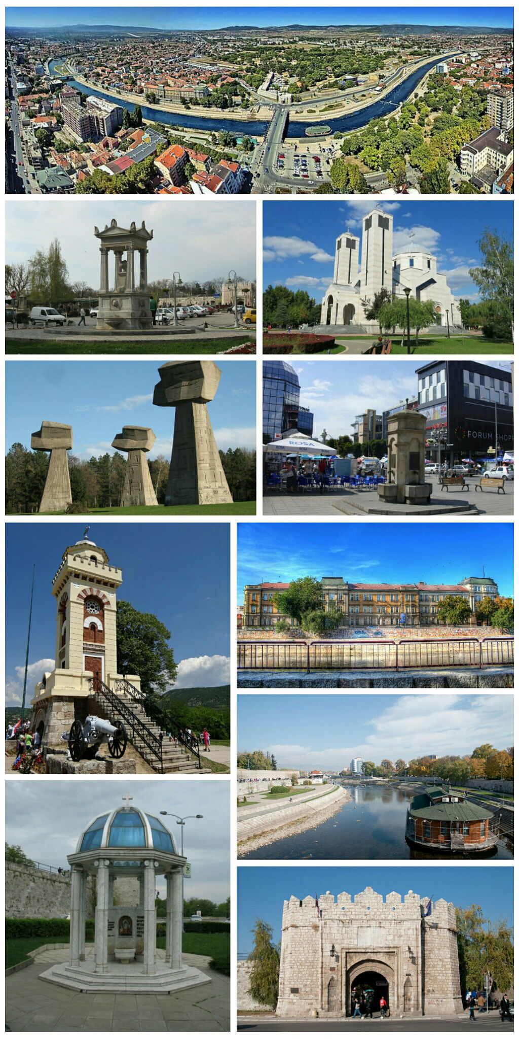 Niš- photomontage (Panoramic view of Niš, Roman fountain in Niš…