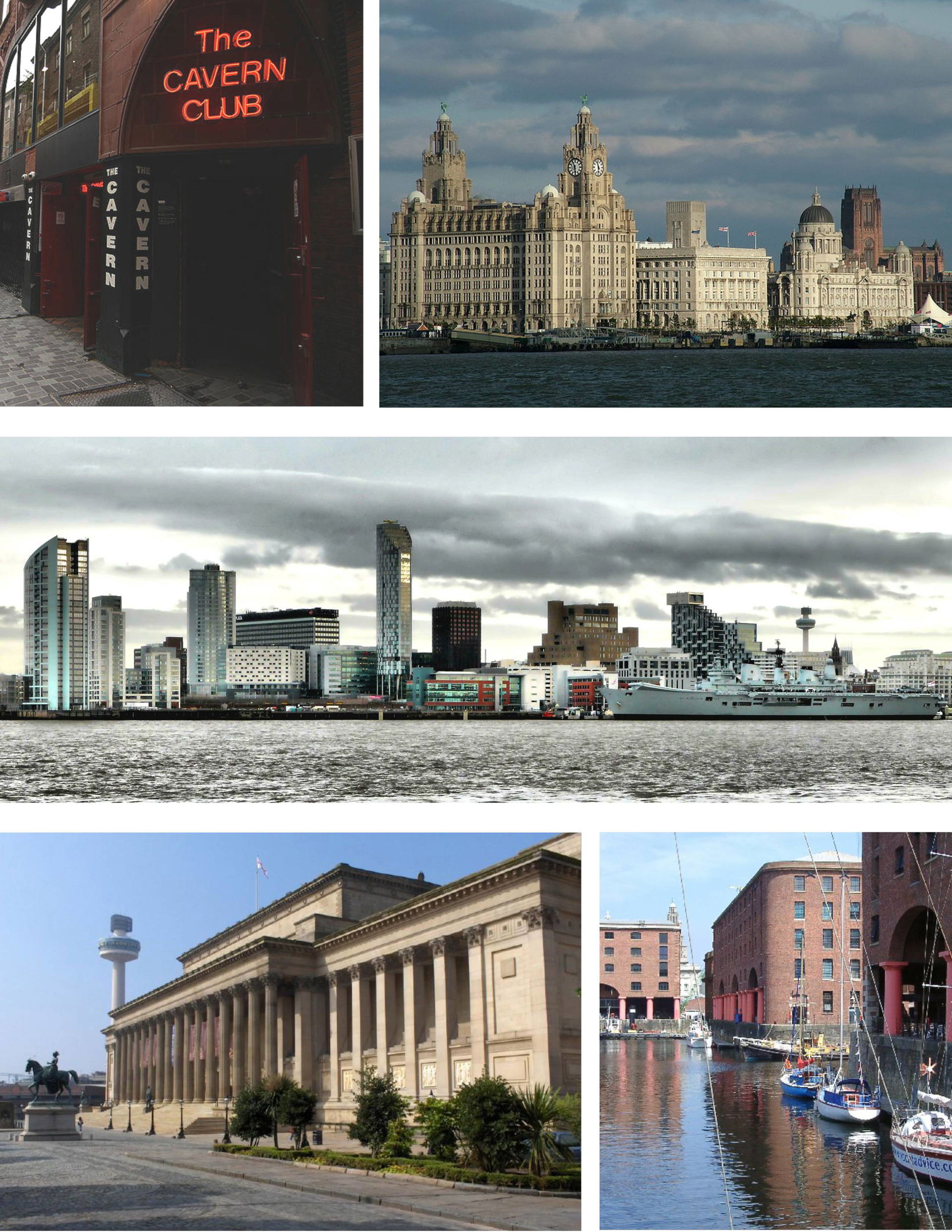 Montage of several images of Liverpool from Wikipedia Commons