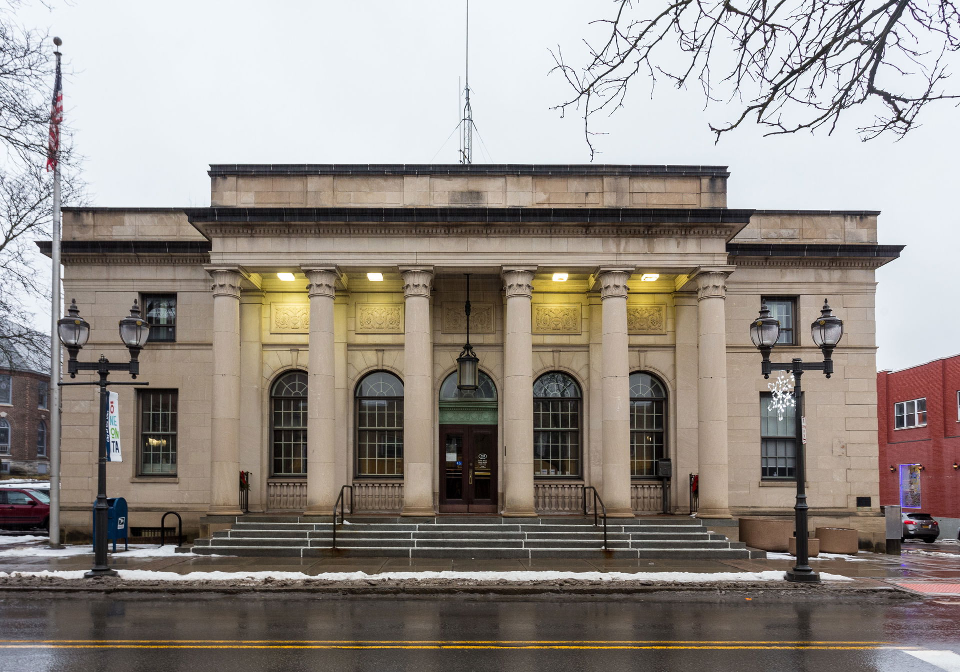 Oneonta (New York) City Hall, formerly the post office, on a ra…