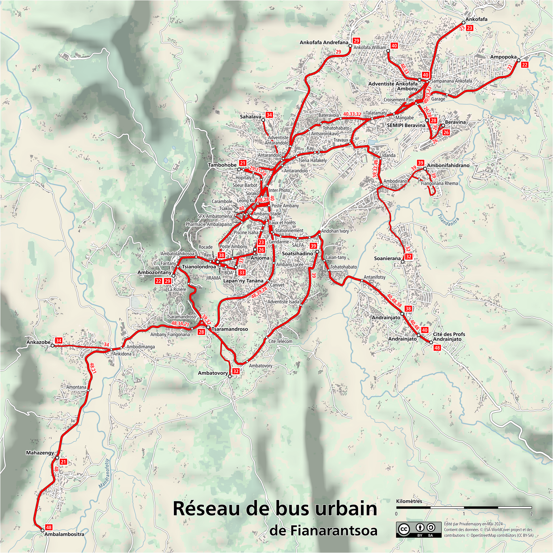 Map of the urban bus network of Fianarantsoa