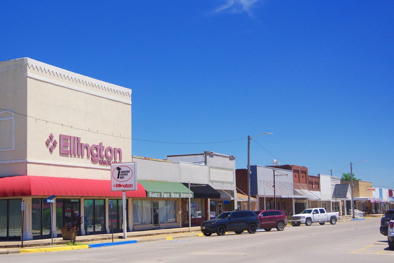 Businesses along Main Street in Portageville, Missouri, United …