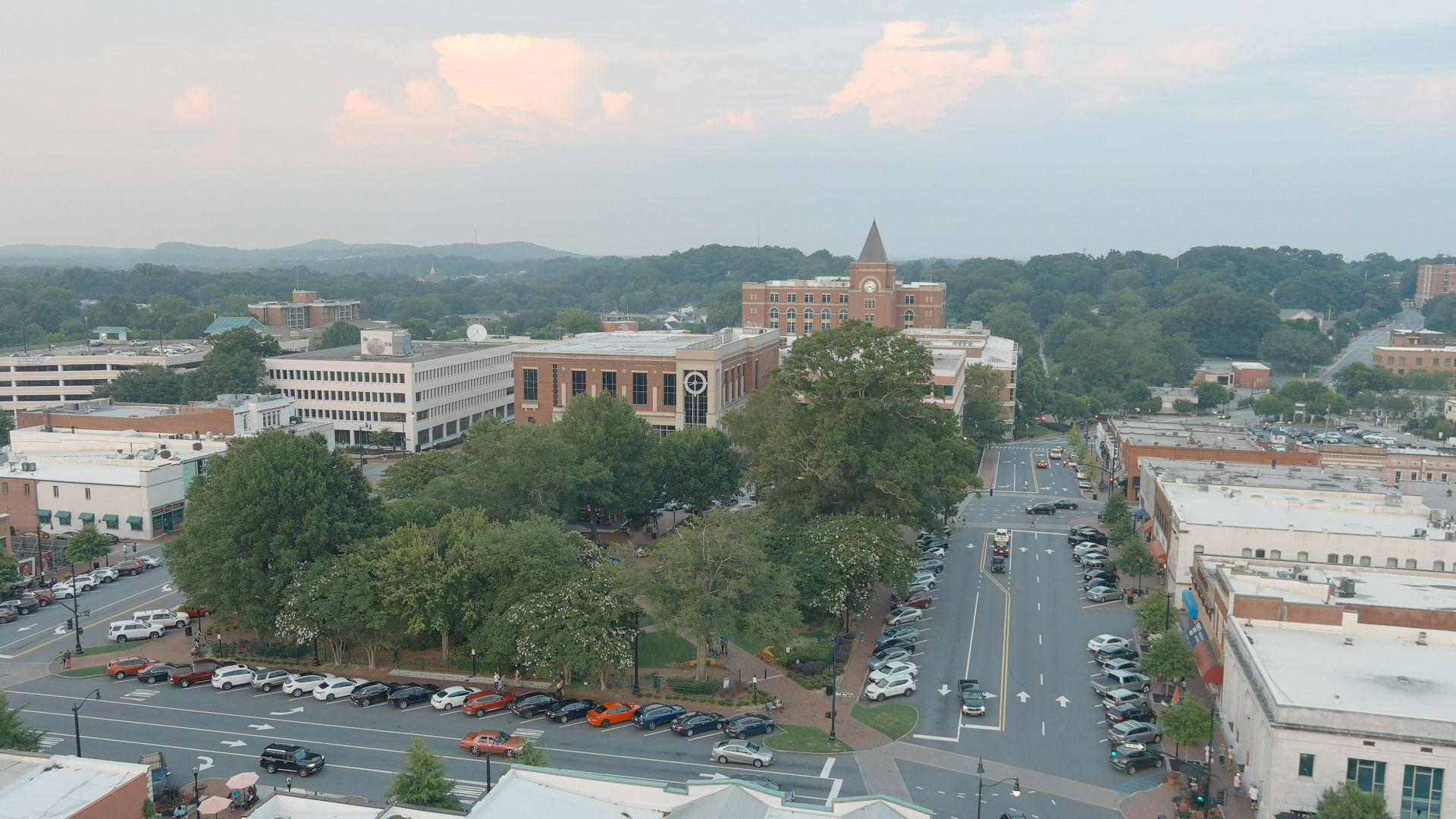 Aerial shot of Marietta Square July 24, 2021