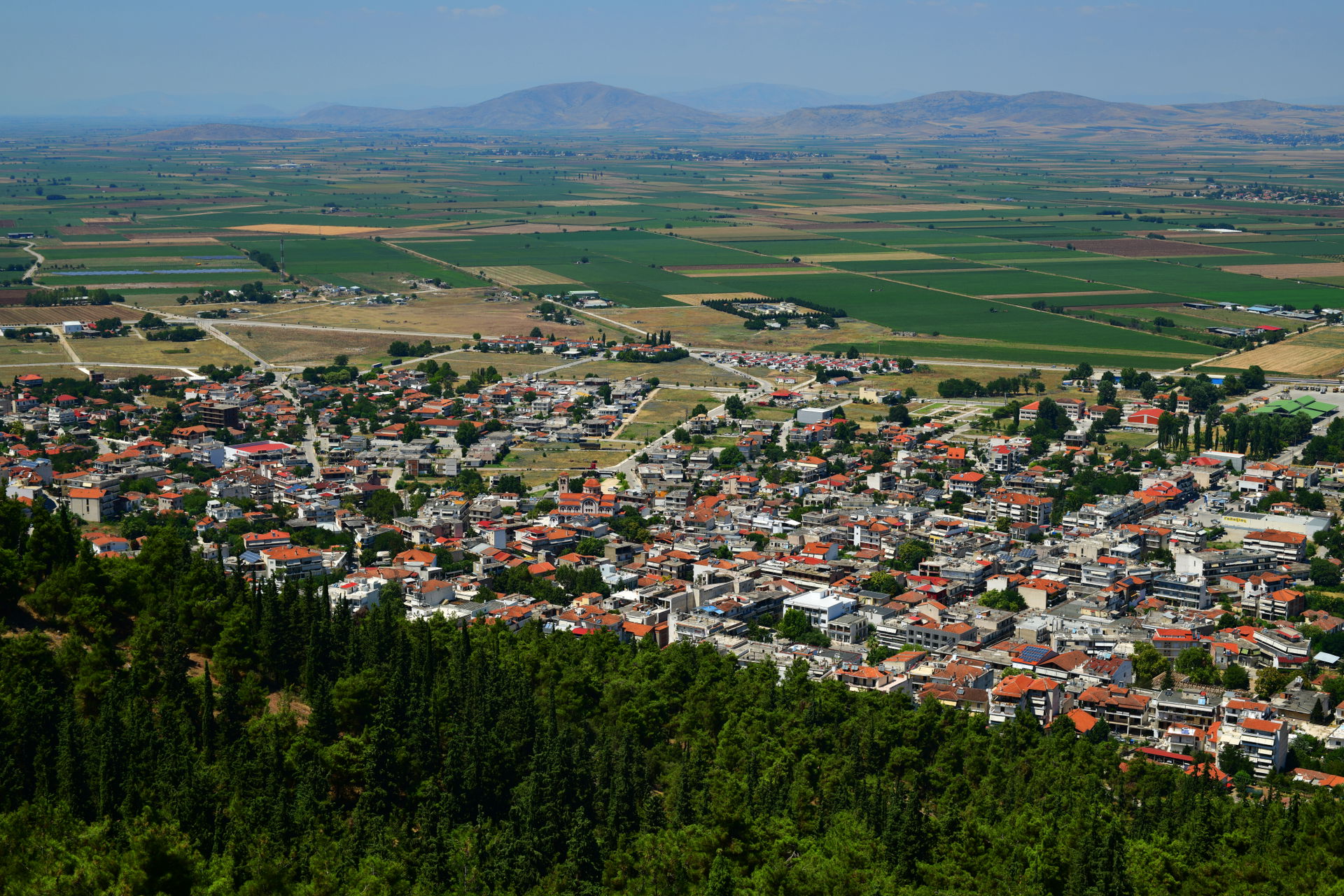 view of the Thessalian plain from the acropolis of ancient Phar…