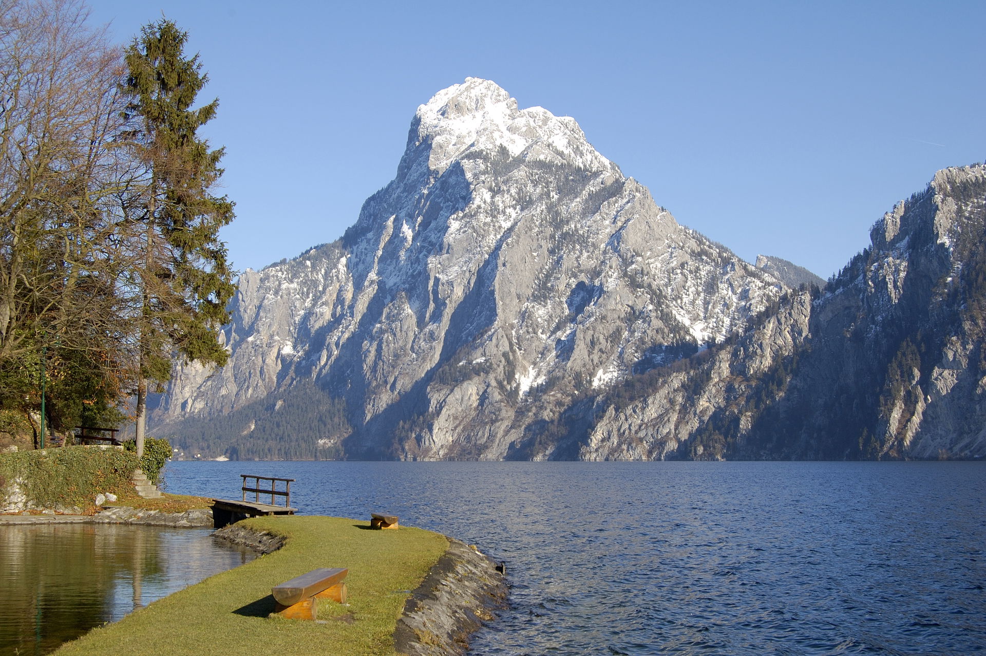Traunstein Mountain seen from Traunkirchen.