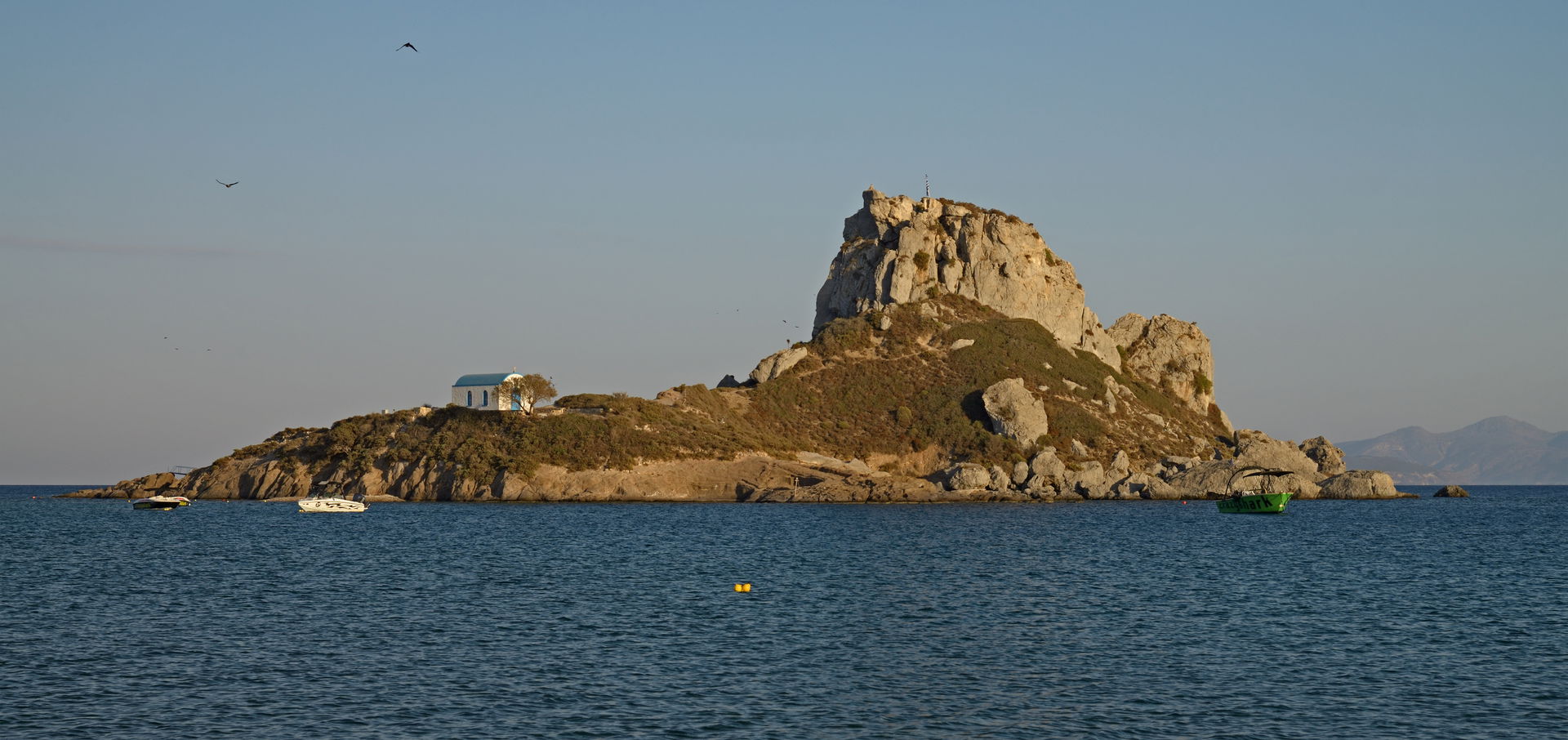 Castri island and chapel of St. Nicholas. Kos, Greece