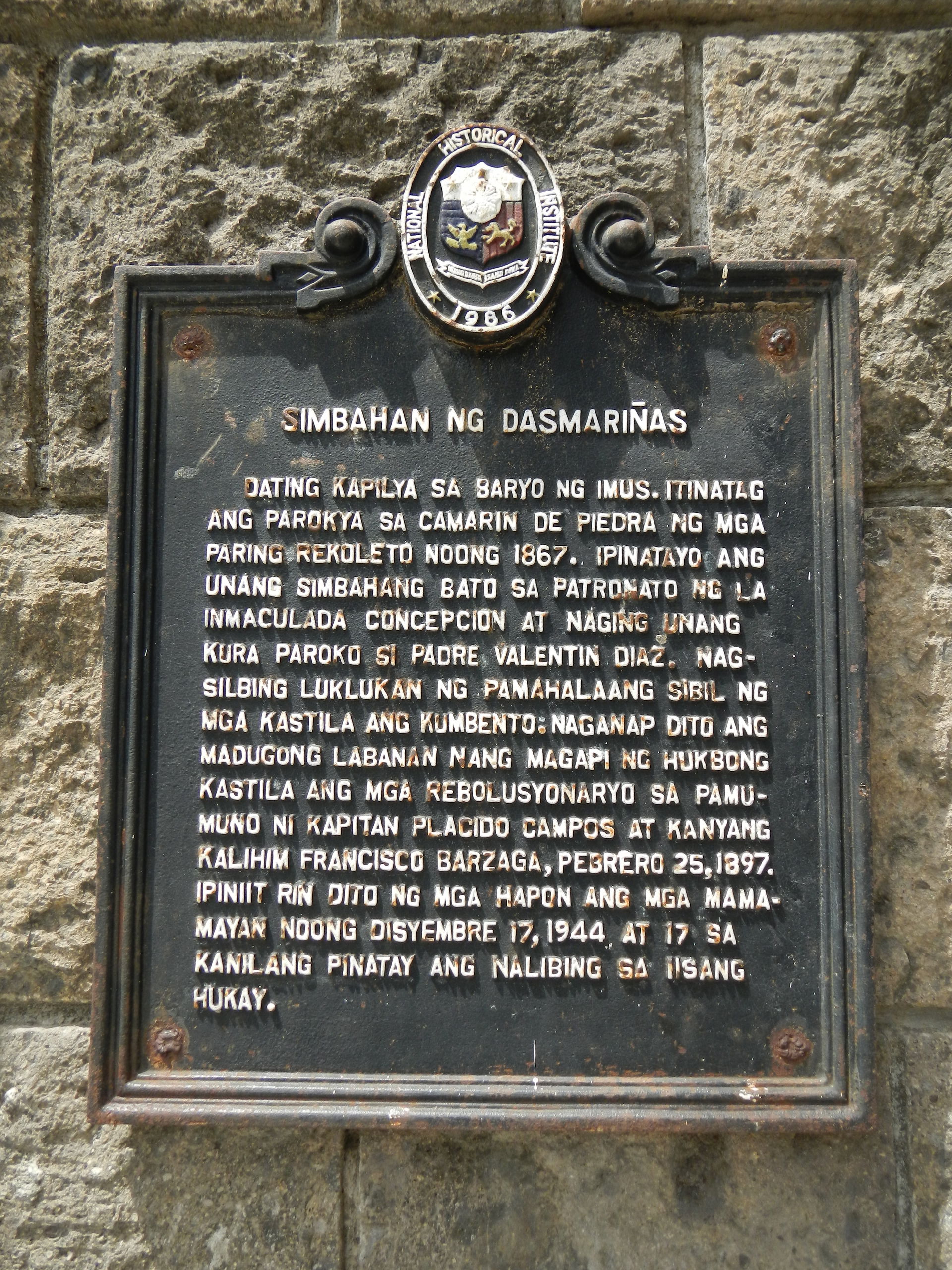 The historical marker of the Immaculate Conception Parish Churc…