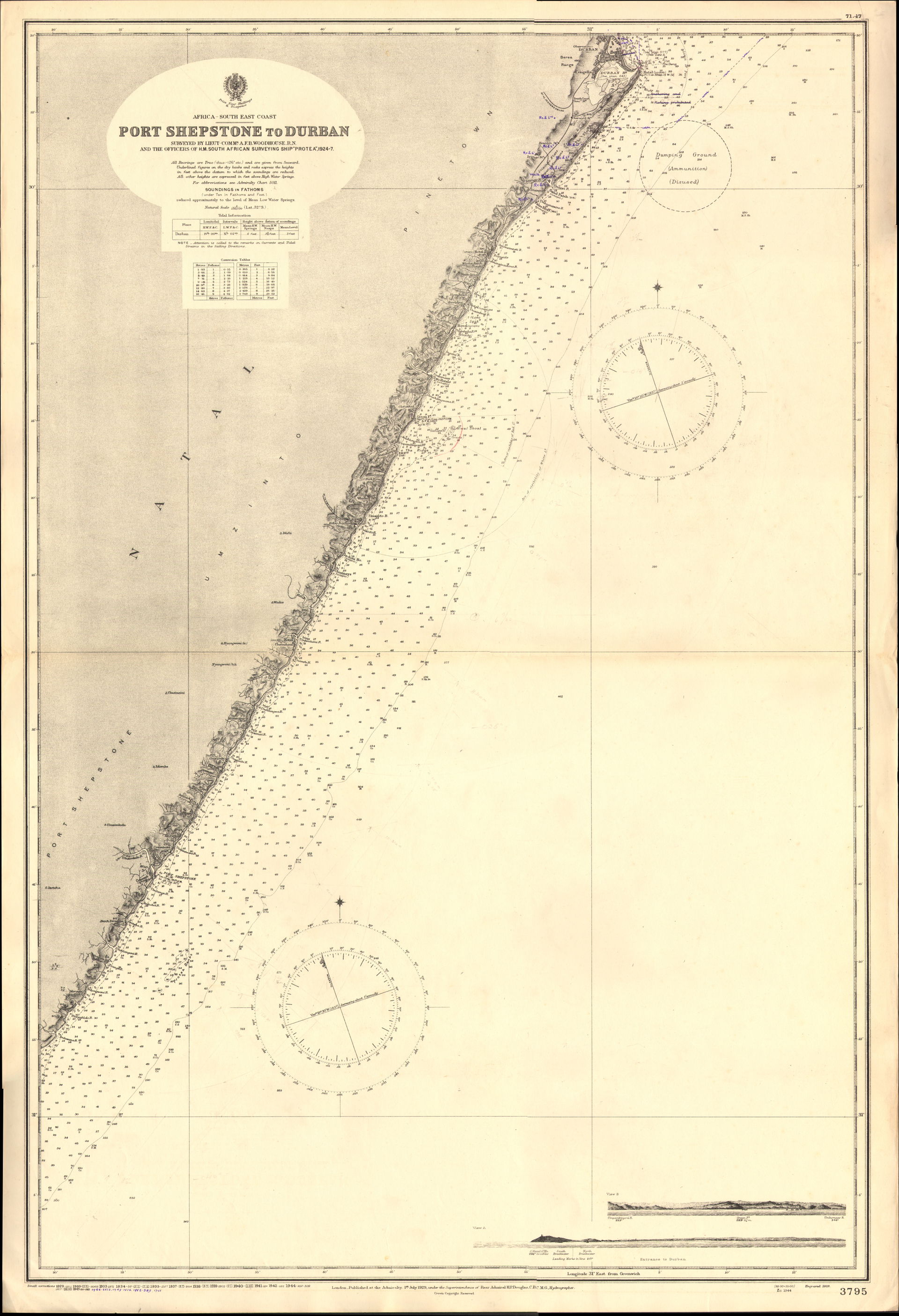 Nautical chart of Port Shepstone to Durban. Not current - not t…