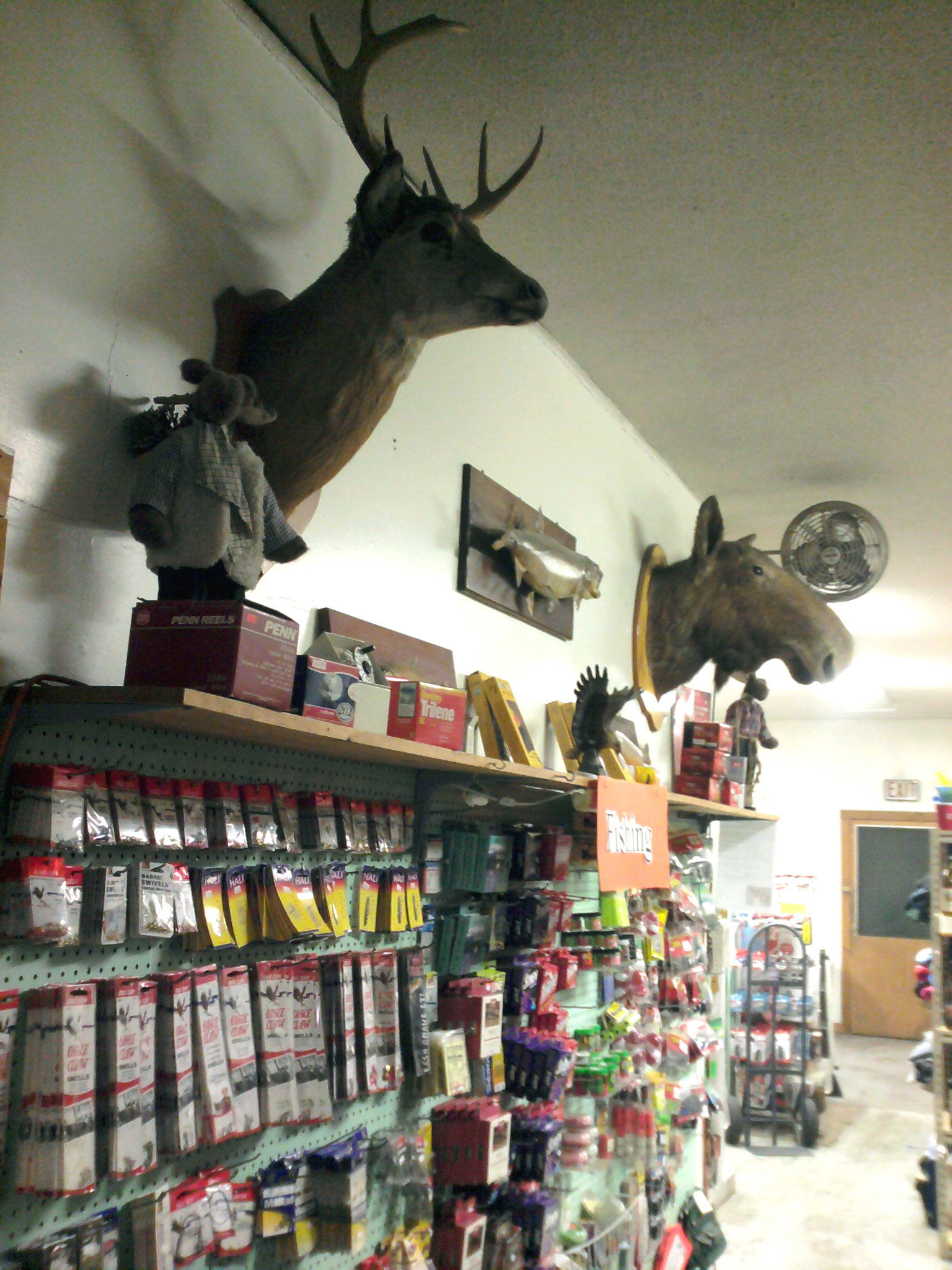 Hunting and fishing supplies sales rack at Lanoue's General Sto…