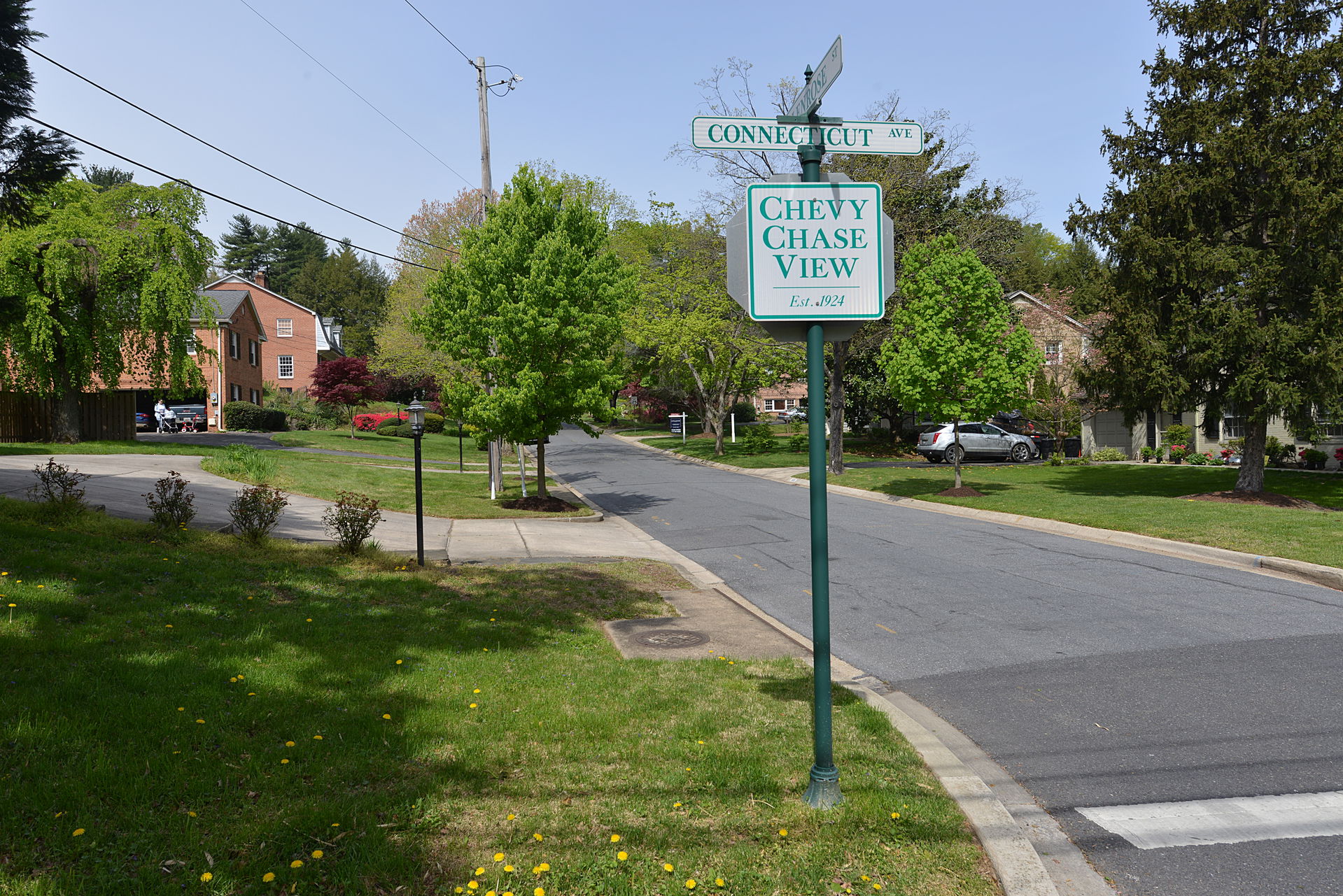 Sign and entrance road to Chevy Chase View in Montgomery County…