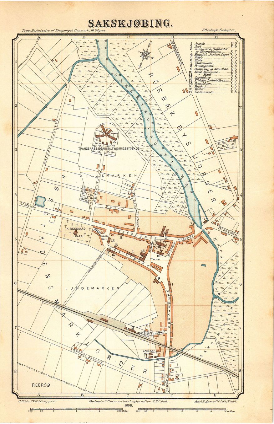 Kort over købstaden Sakskøbing 1898