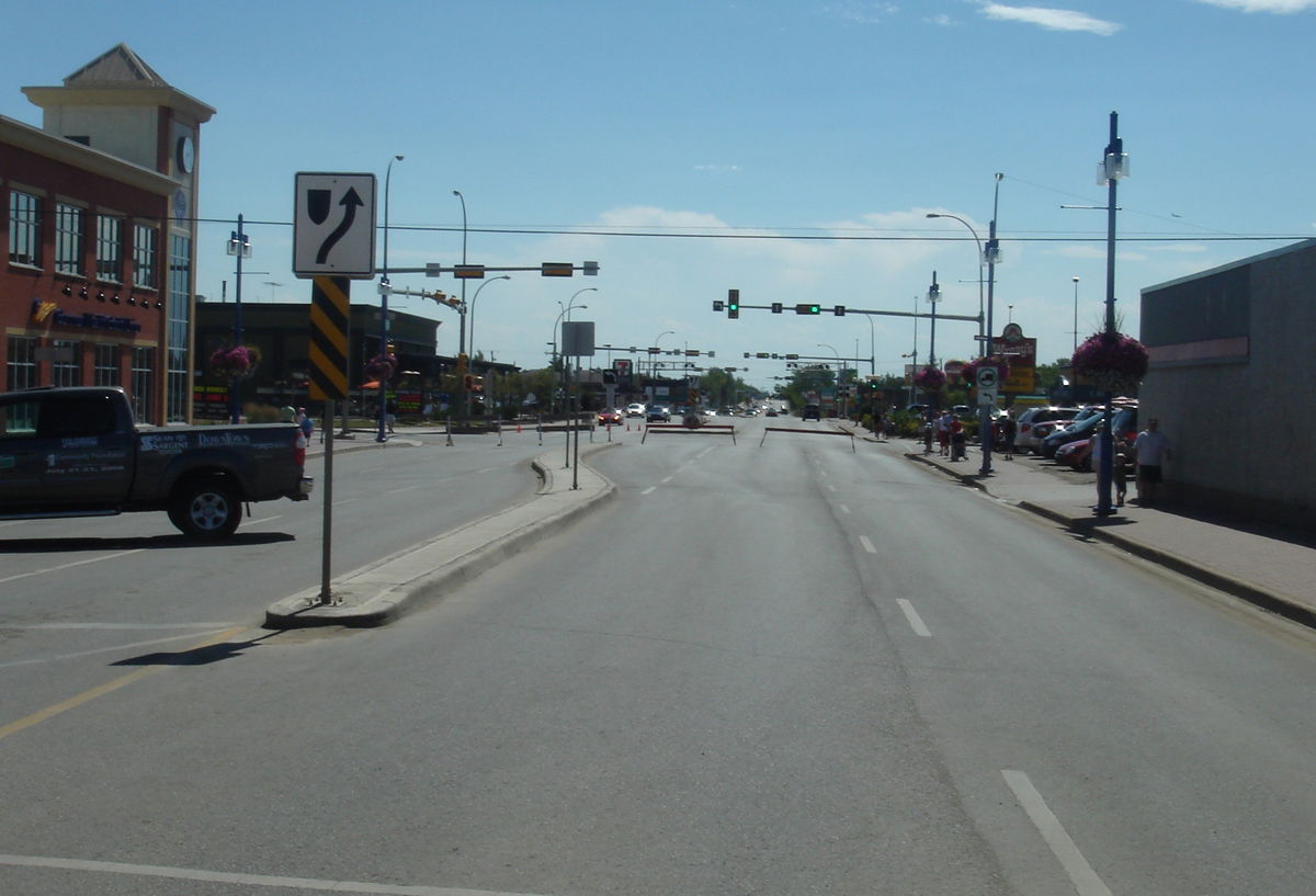 100St South from 100Ave:Centre of Grande Prairie, Alberta