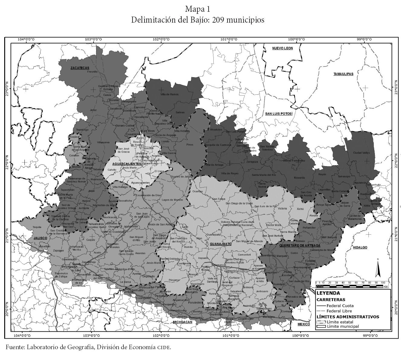 Mapa que muestra los limites del Bajío, así como que municipios…
