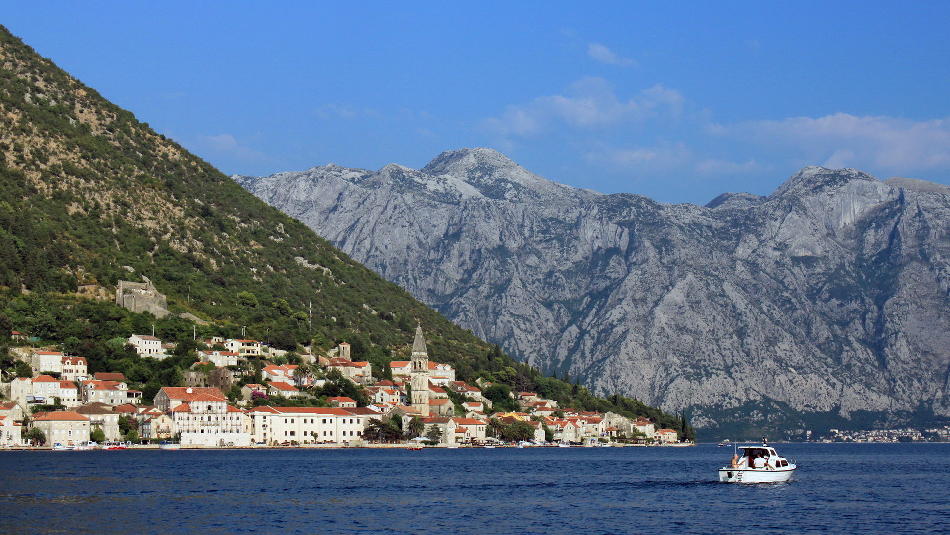 View of the town from the sea. Perast, Montenegro.