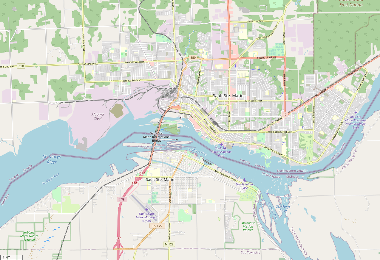 basic OpenStreetMap of Sault Ste Marie