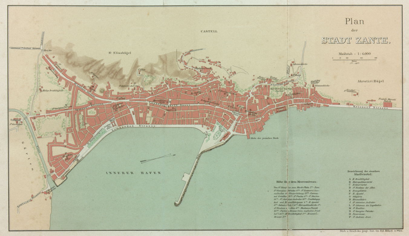Old map of Zakynthos Greece