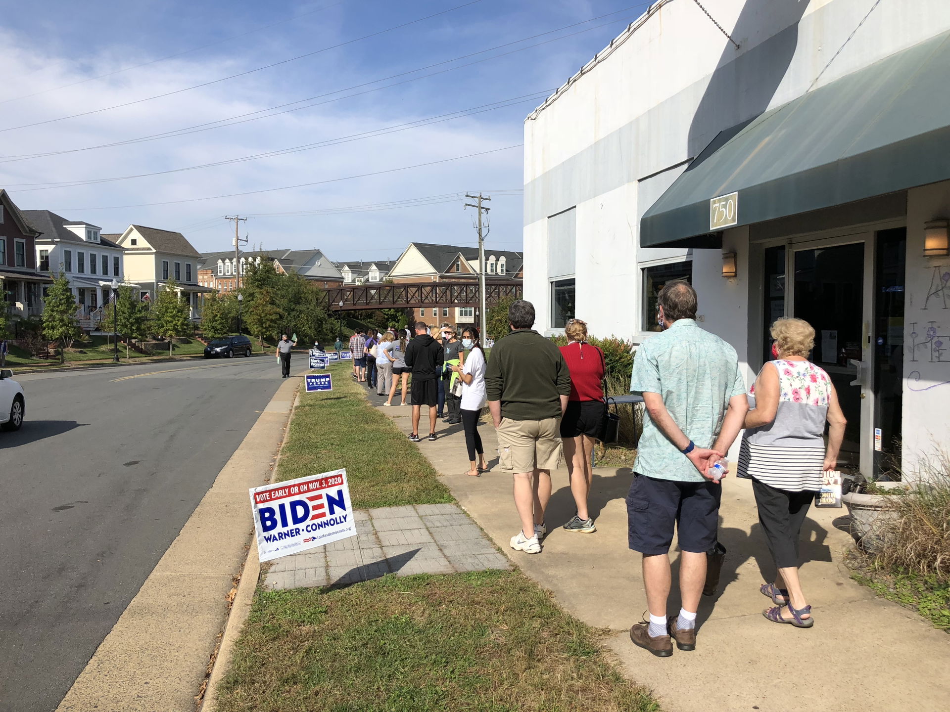 Line for early voting along Center Street in Herndon, Fairfax C…