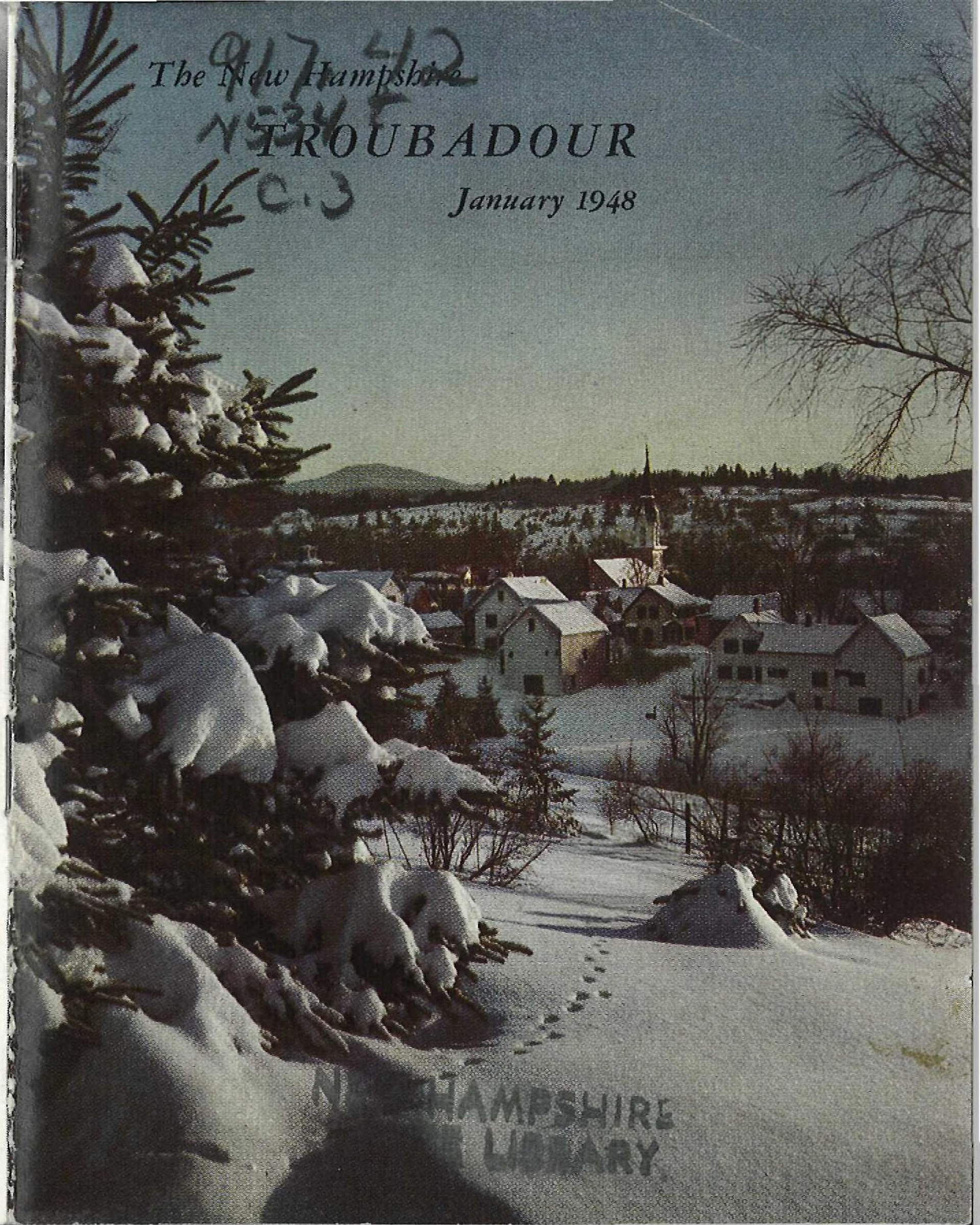 Cover image of New Hampshire Troubadour January 1948 issue depi…