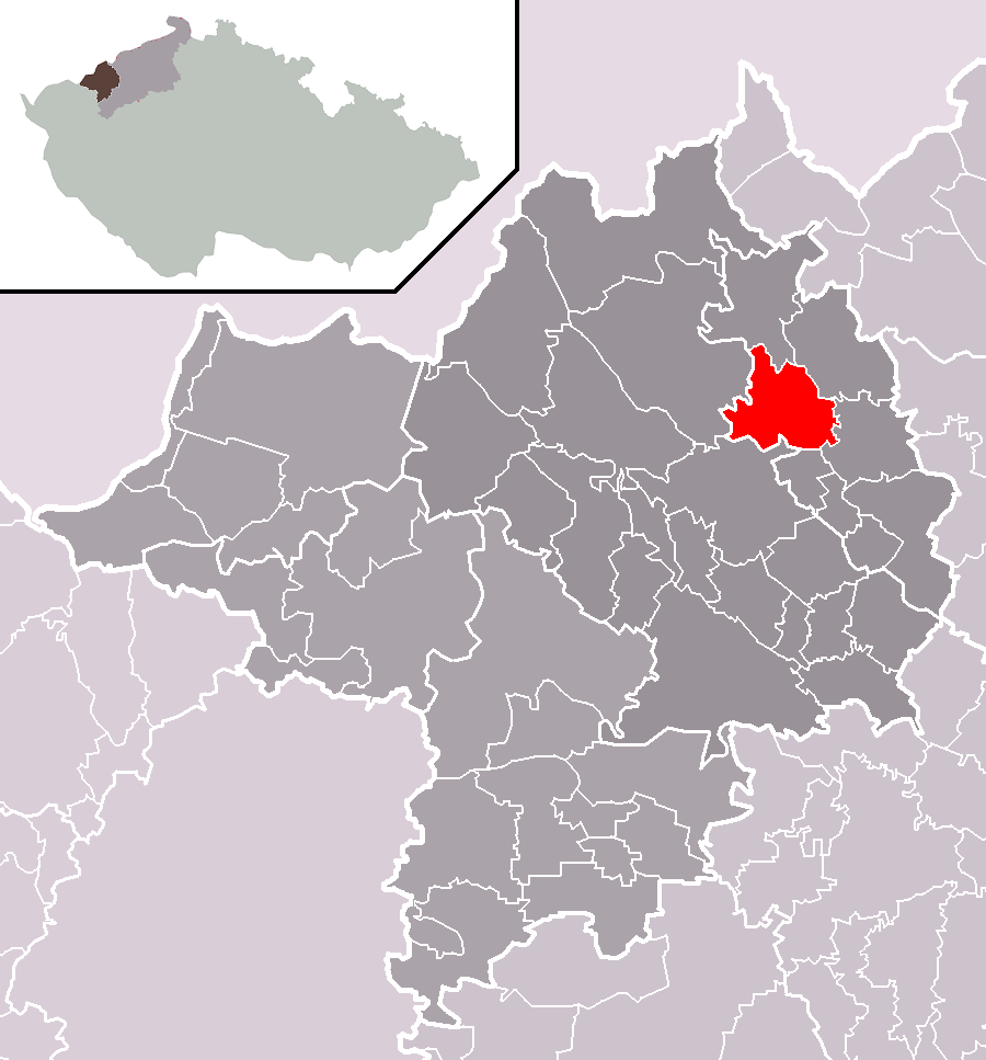 Location of Jirkov town within Chomutov District and  administr…