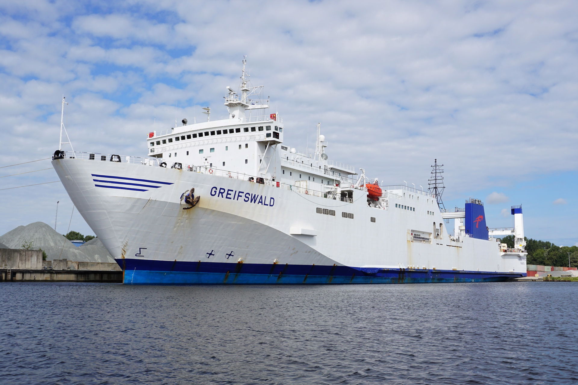 RoPax ship Greifswald moored at Lüneburgkai in Wilhelmshaven