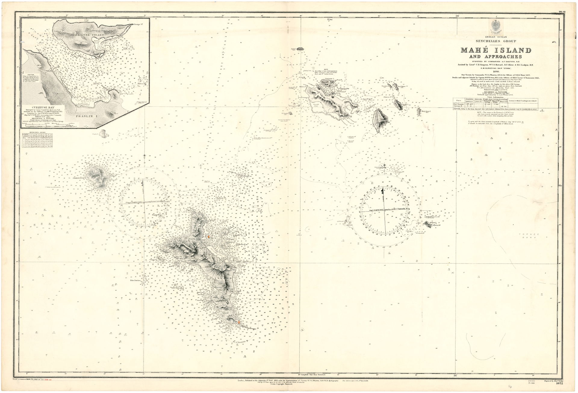 Nautical chart of Mahé Island and approaches, Seychelles Group.…