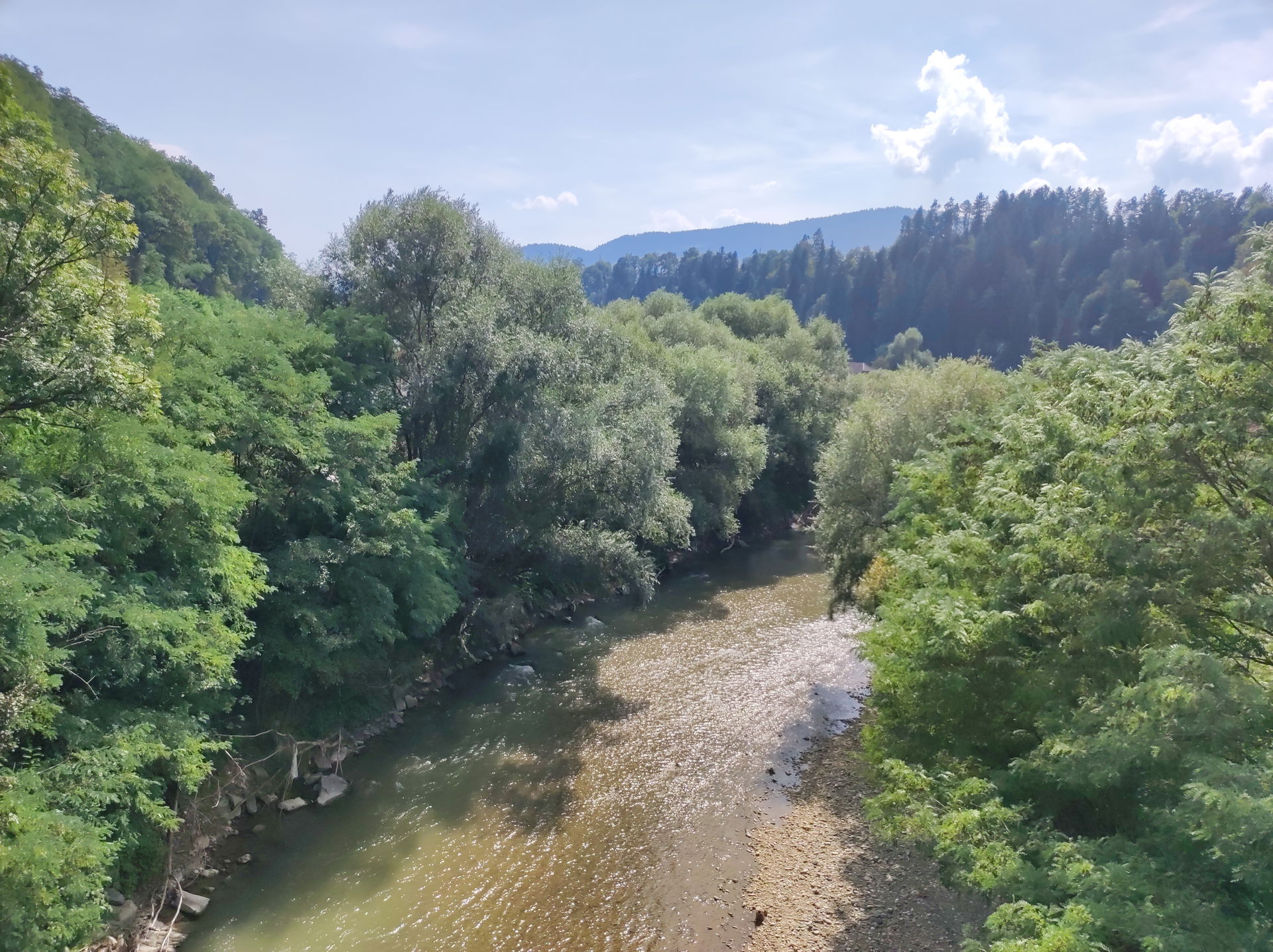 View upstream the Meža river from the former railway bridge in …