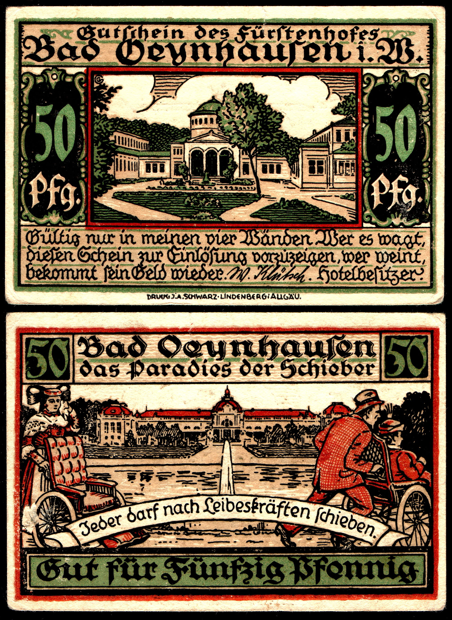 50 Pfennig "Notgeld" banknote of Bad Oeynhausen (undated), RV: …