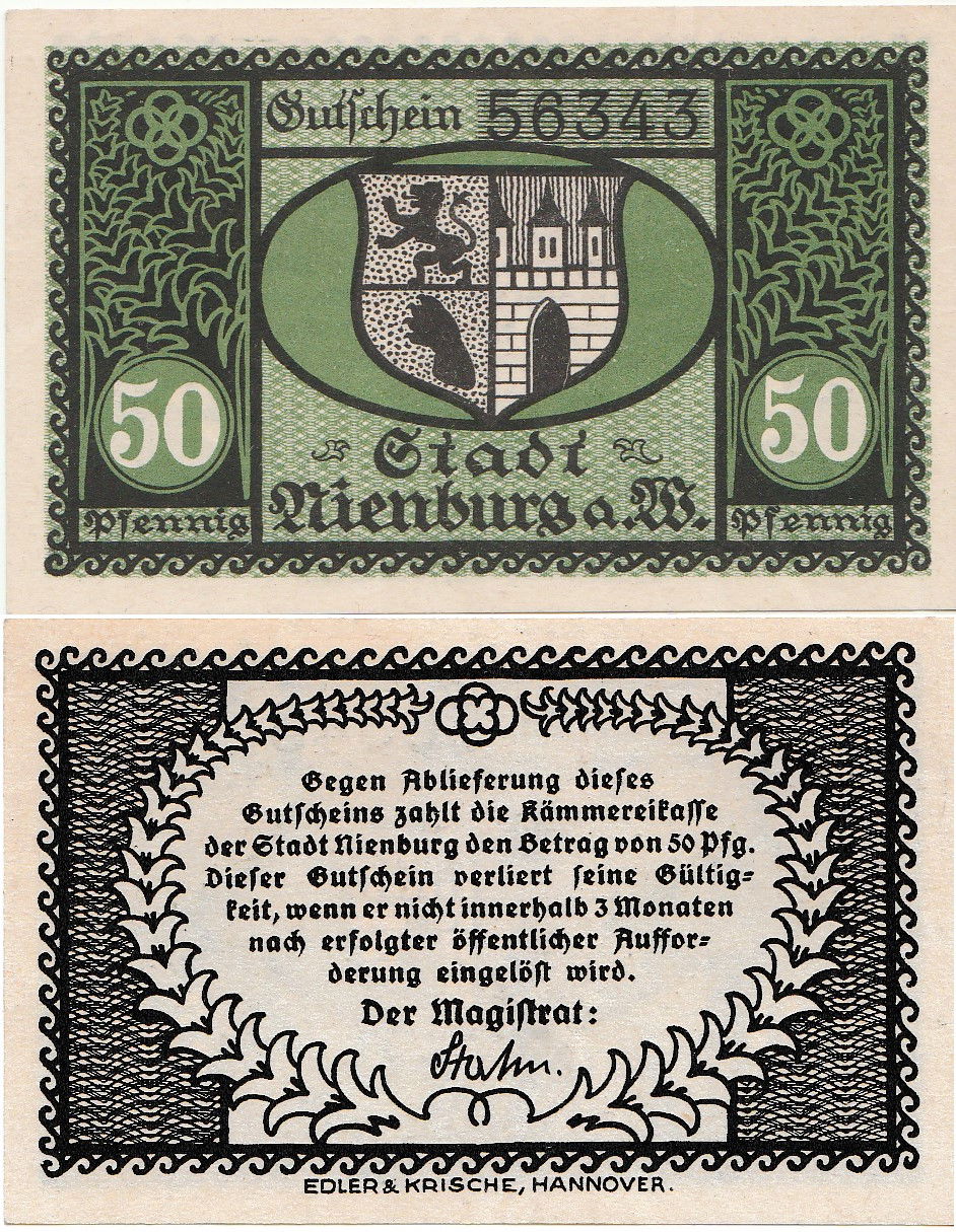 Ein undatierter deutscher Notgeldschein (Vorder- und Rückseite)…