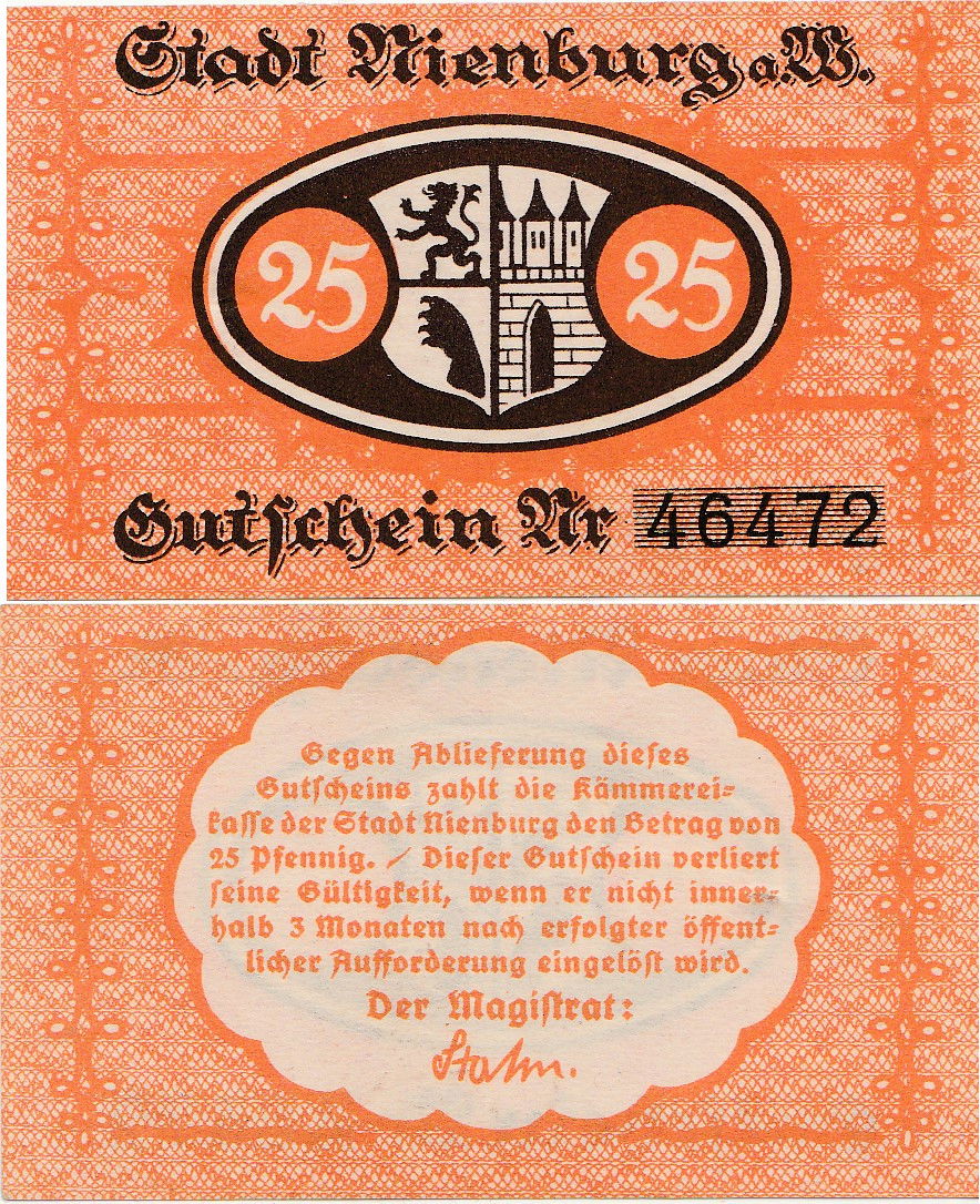 Ein undatierter deutscher Notgeldschein (Vorder- und Rückseite)…